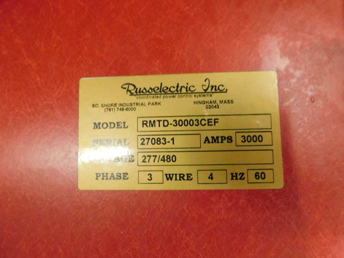 RUSSELECTRIC RMTD-30003CEF ATS, 3-PHASE, 3000A RATED, 277/480V VOLTAGE, 50/60HZ FREQ - AUTOMATIC TRANSFER SWITCH