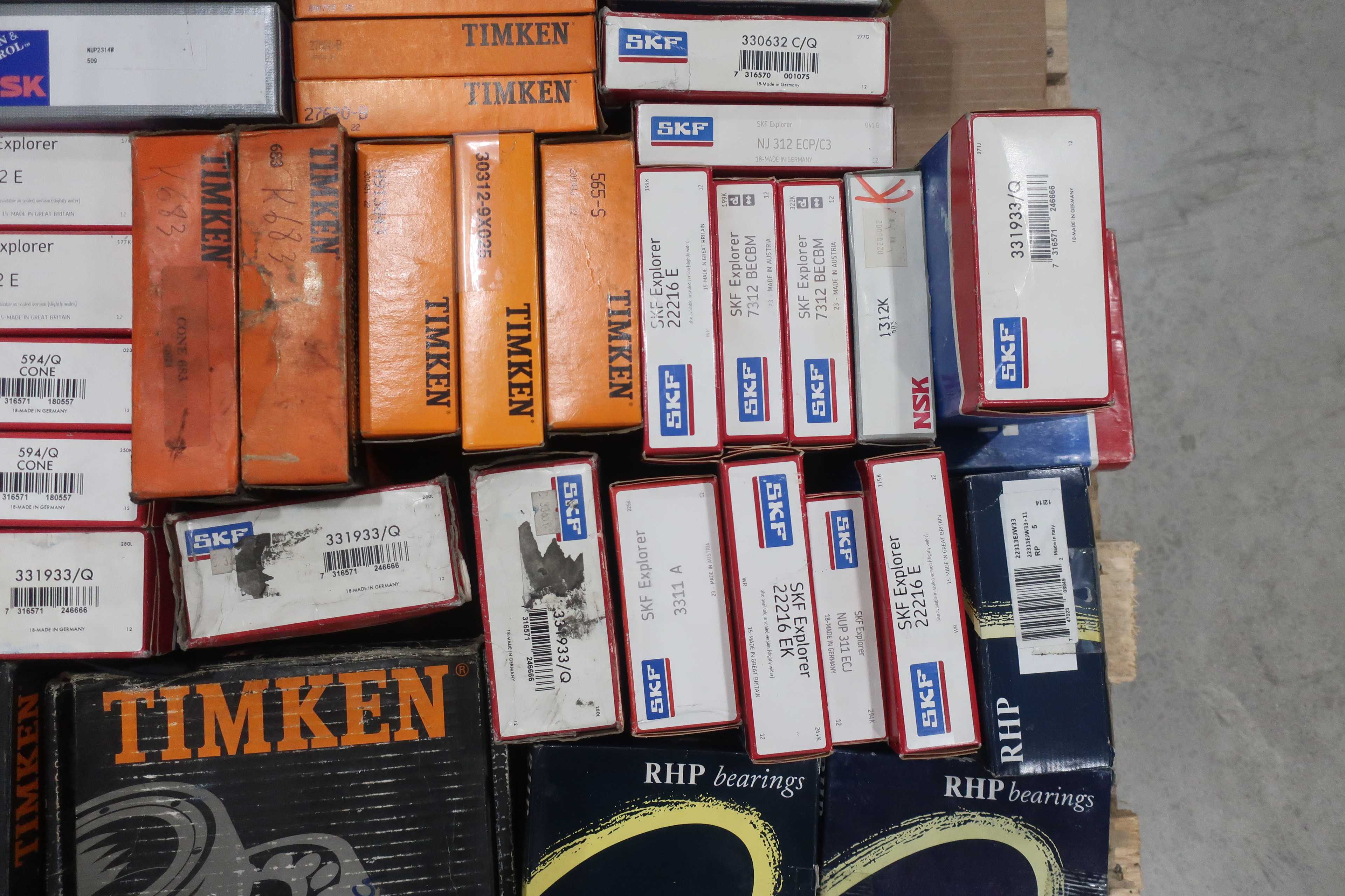 SKU 1738707 - PALLET OF ASSORTED BEARINGS, TIMKEN, SKF, RHP, NSK, NTN, SNR - BEARINGS
