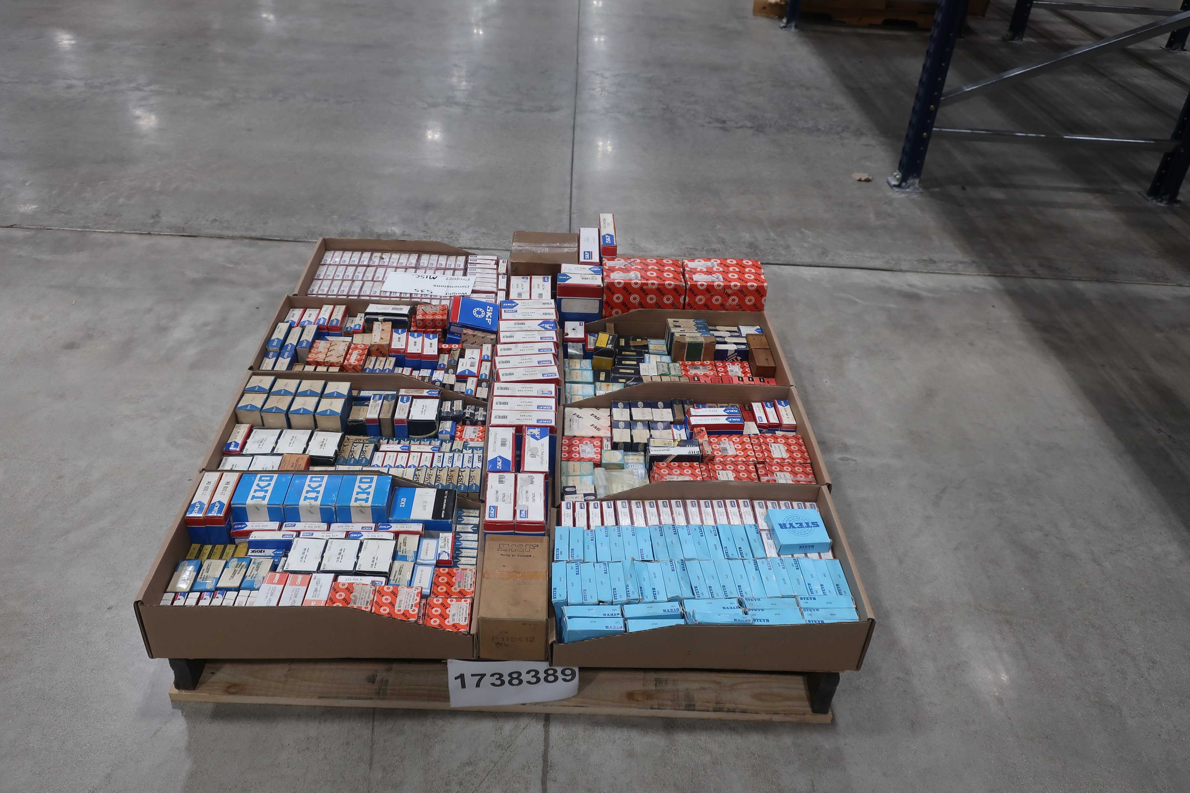 SKU 1738389 - PALLET OF ASSORTED BEARINGS, SKF, FAG, STEYR, MADELLA, IKO, RHP - BEARINGS