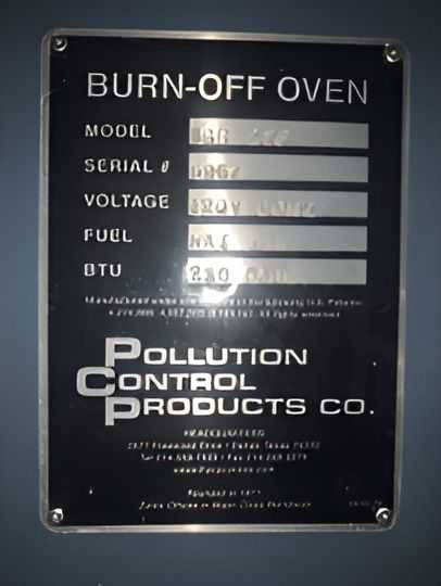 POLLUTION CONTROL PRODUCTS BURNOFF OVEN - PROCESS EQUIPMENT