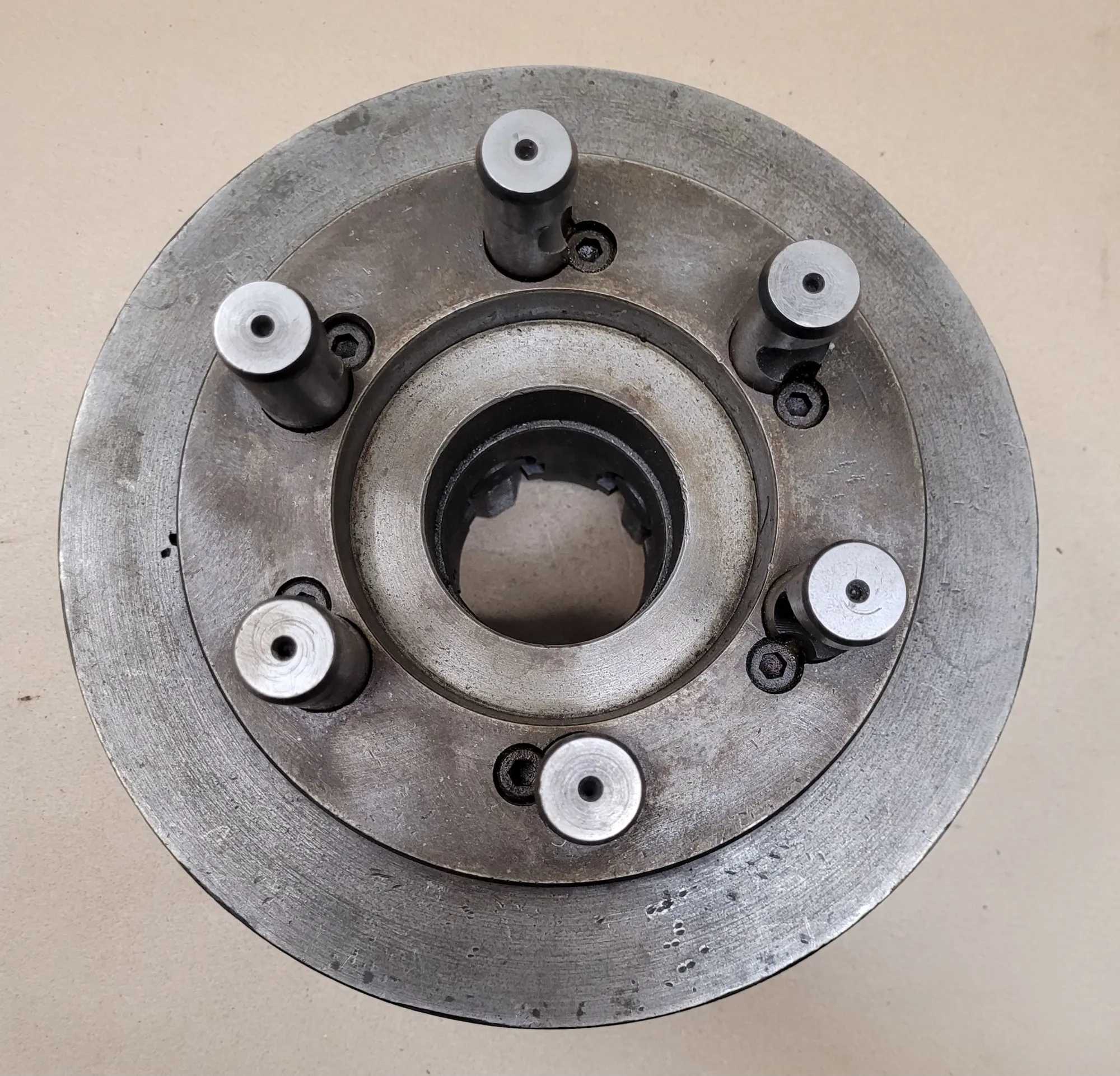 BUCK 10-INCH 4-JAW LATHE CHUCK, D1-6 BACK PLATE, 2-3/8" BORE, SIX 0.875" PINS, KEY INCLUDED - MACHINE TOOLING