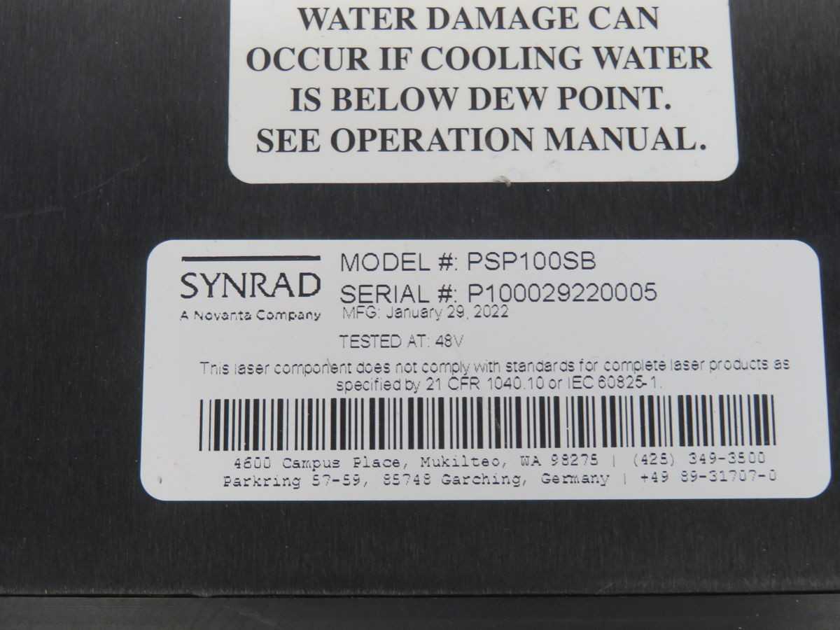SYNRAD PSP100SB CO2 LASER, 100W AVG, 390W PEAK, 10.6ΜM WL, 100KHZ RATE, 2.5MM BEAM DIA - PACKAGING