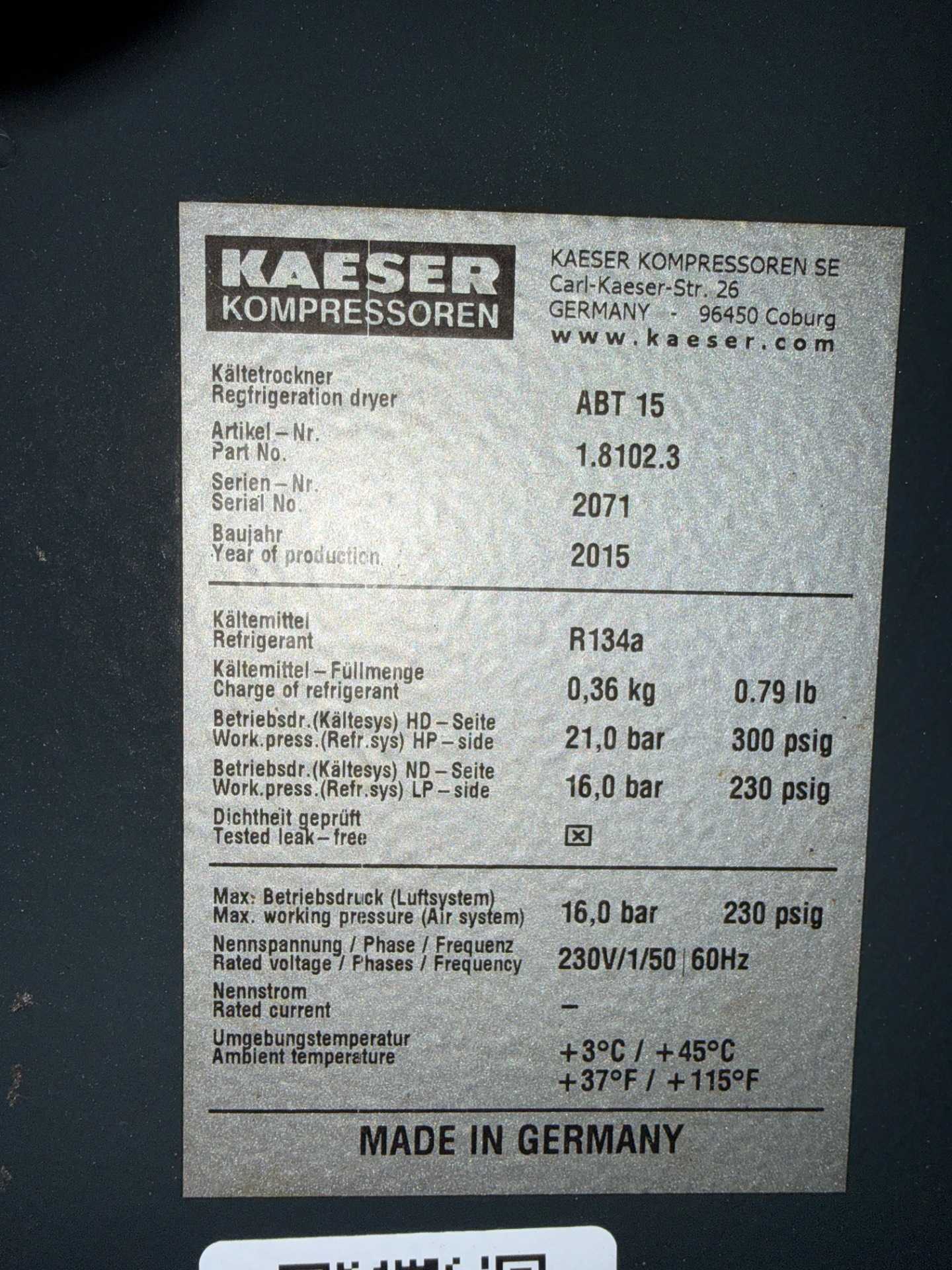 2015 KAESER SM 15 T ROTARY SCREW COMPRESSOR 15HP, 53CFM, 125PSI, 460V - STATIONARY AIR COMPRESSOR