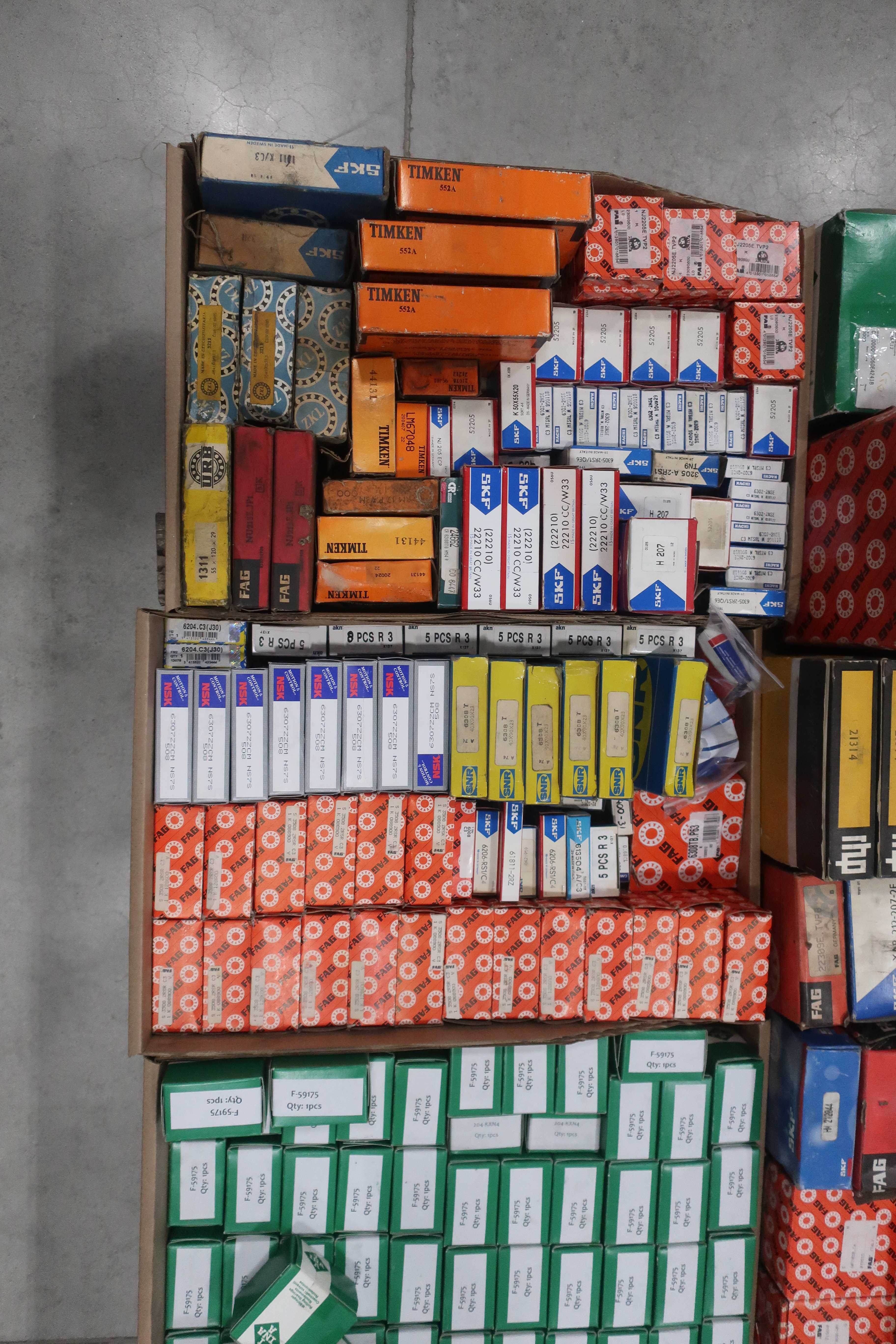 SKU 1738701 - PALLET OF ASSORTED BEARINGS, TIMKEN, FAG, INA, NKE, SNR, NSK, NACHI, SKF, RHP - BEARINGS