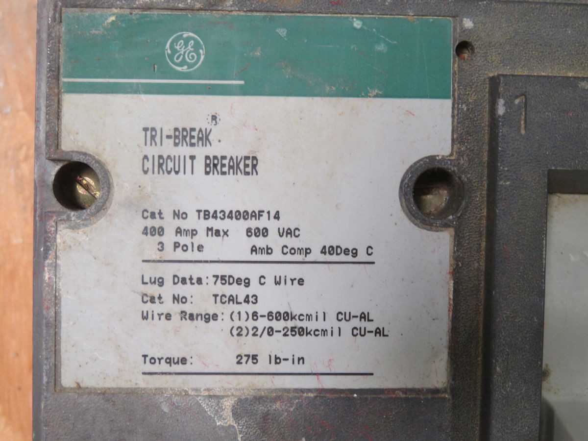 GE TB43400AF14 CB, 400 A CURRENT, 3-POLE, 3-PHASE, 600 VAC, 200 KA INT RATING - CIRCUIT BREAKERS