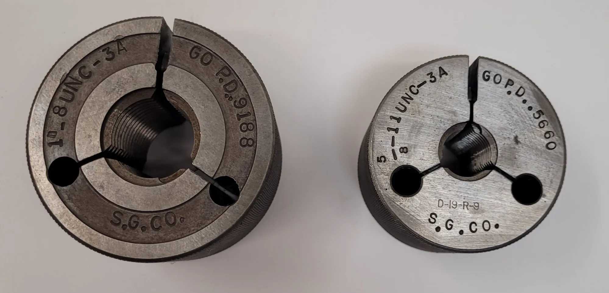 S.G. CO THREAD RING GAUGE SET (2) - 5/8-11 UNC-3A & 1-8 UNC-3A - MACHINE TOOLING