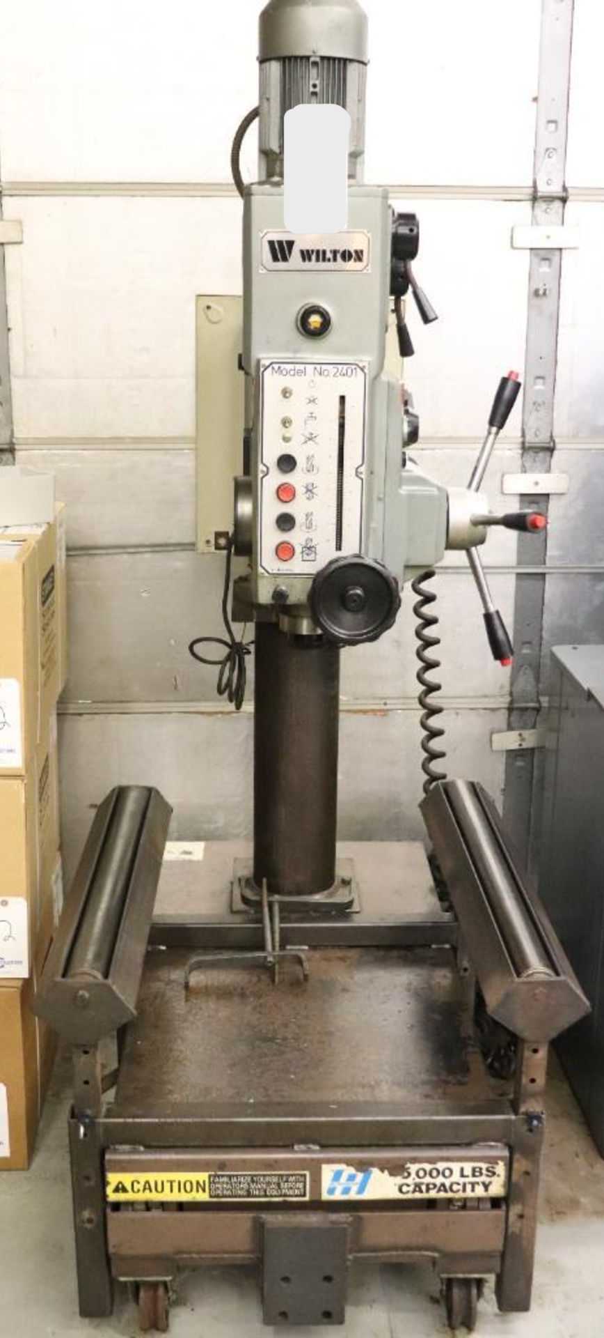 WILTON 2401 GEARED HEAD DRILL PRESS W/ POWERED DOWN FEED & CUSTOM TABLE W/ ROLLERS - UPRIGHT DRILL PRESSES