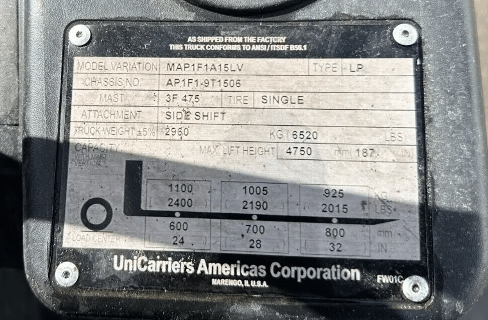 2015 UNICARRIERS NISSAN MAP1F1A15LV SIT-DOWN FORKLIFT - SIT-DOWN FORKLIFTS