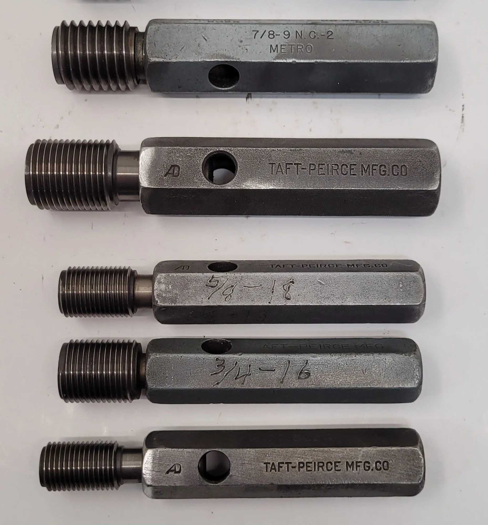 TAFT-PEIRCE GO/NO GO PLUG GAUGES - SET OF 10, VARIOUS THREAD SIZES - MACHINE TOOLING
