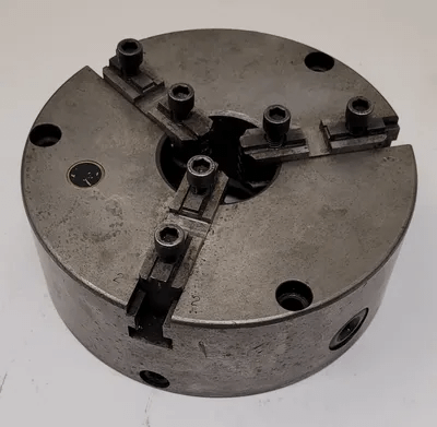 BISON 8" 3 JAW ADJUSTABLE CHUCK, CENTER HOLE ID 2-1/2", OD 4-5/8" - MACHINE TOOLING