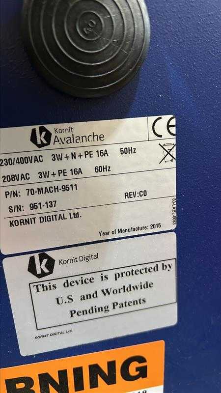 2015 KORNIT AVALANCHE 70-MACH-9510 PRINTER - PRINTER