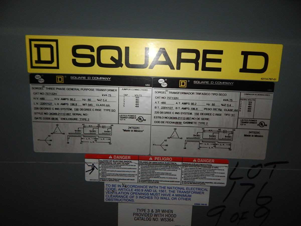 SQUARE D 75T132H, 75 KVA POWER, 3-PHASE, 480V PRI / 208Y/120V SEC, NEMA 3R - DRY TRANSFORMERS