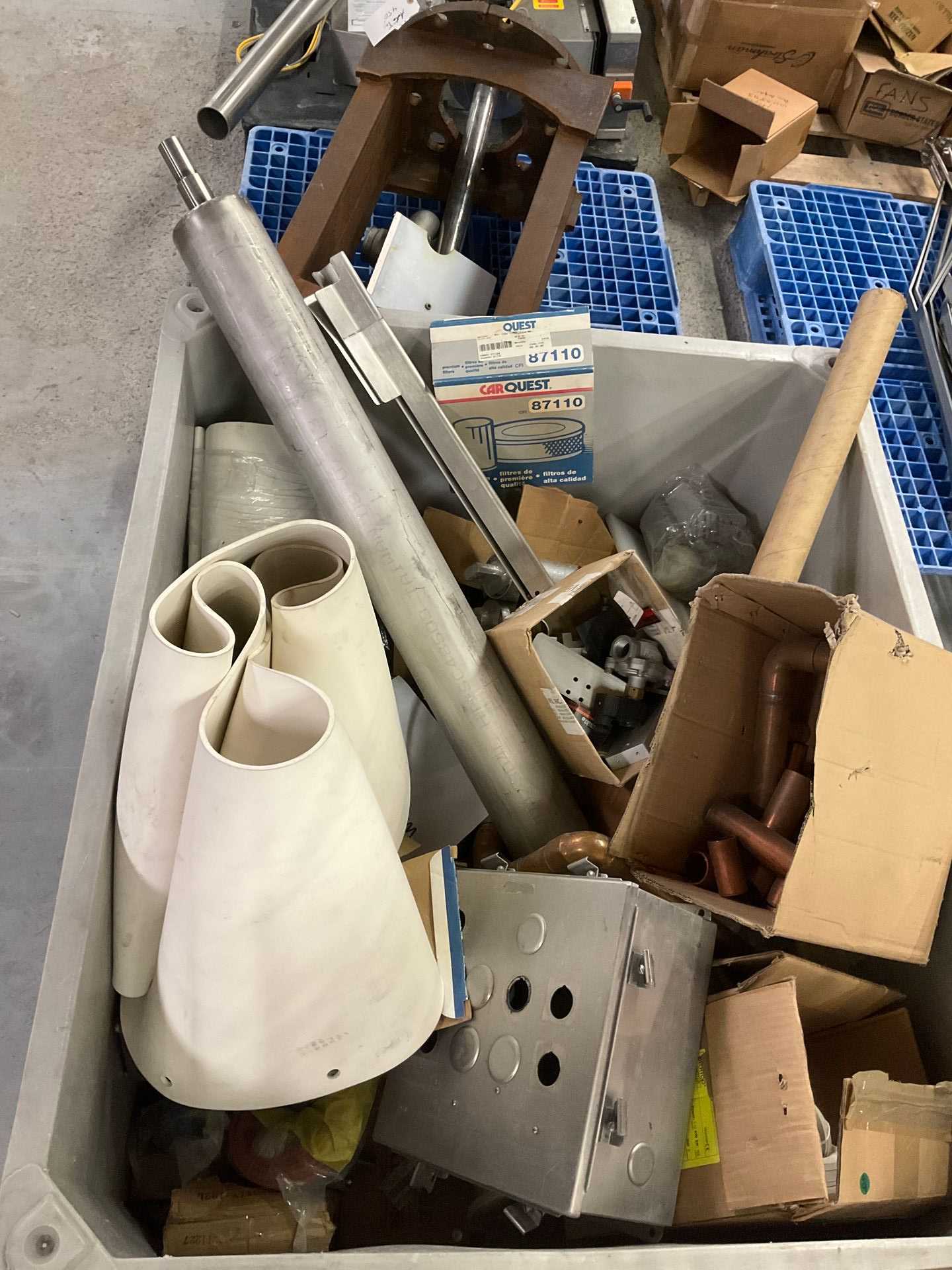 Crate of Assorted Pipes, Cylinders and Electrical Components - INDUSTRIAL PARTS