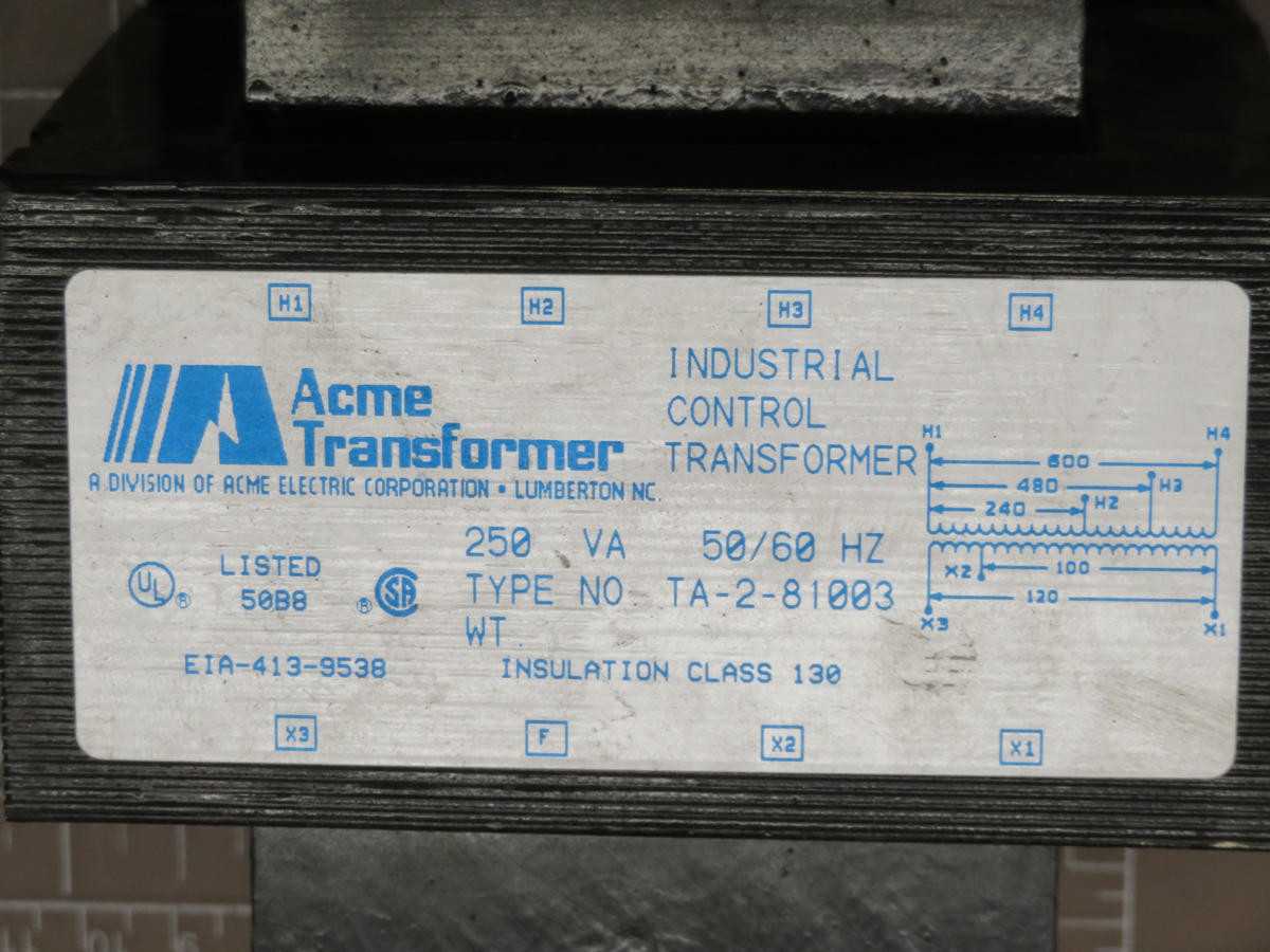 ACME EIA-413-9538 TRANSFORMERS, 250VA POWER, 240/480V PRIMARY, 120V SECONDARY - CONTROL TRANSFORMERS