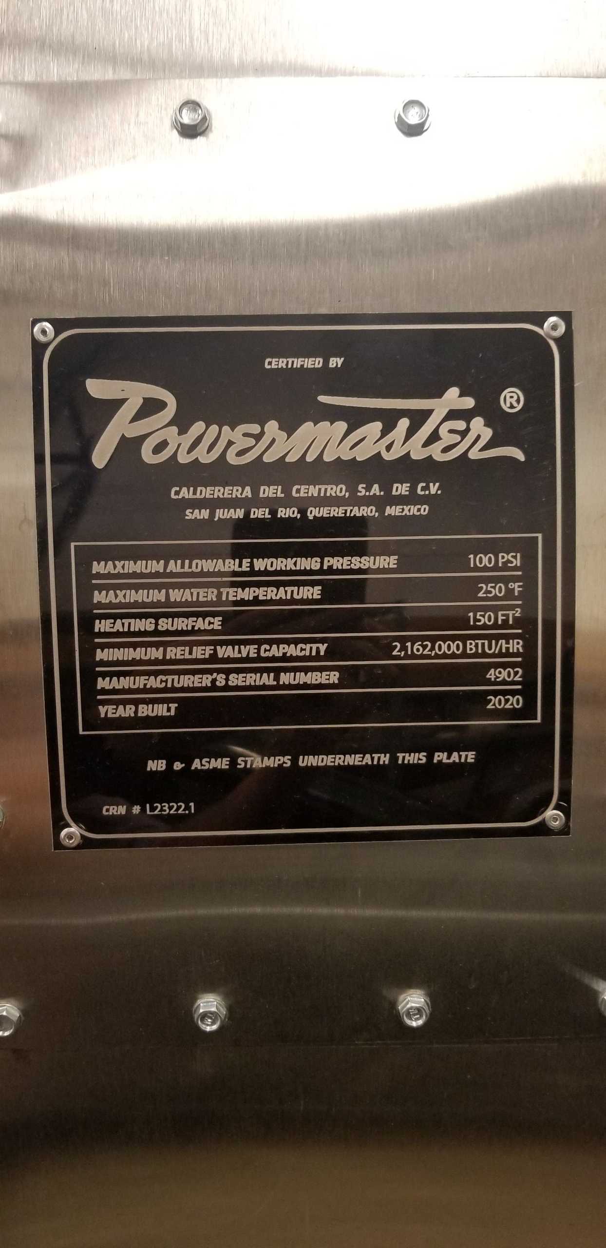 2020 POWERMASTER SWB 30 HP FIRE TUBE BOILER WITH 2020 WEISHAUPT BURNER - FIRE TUBE BOILERS
