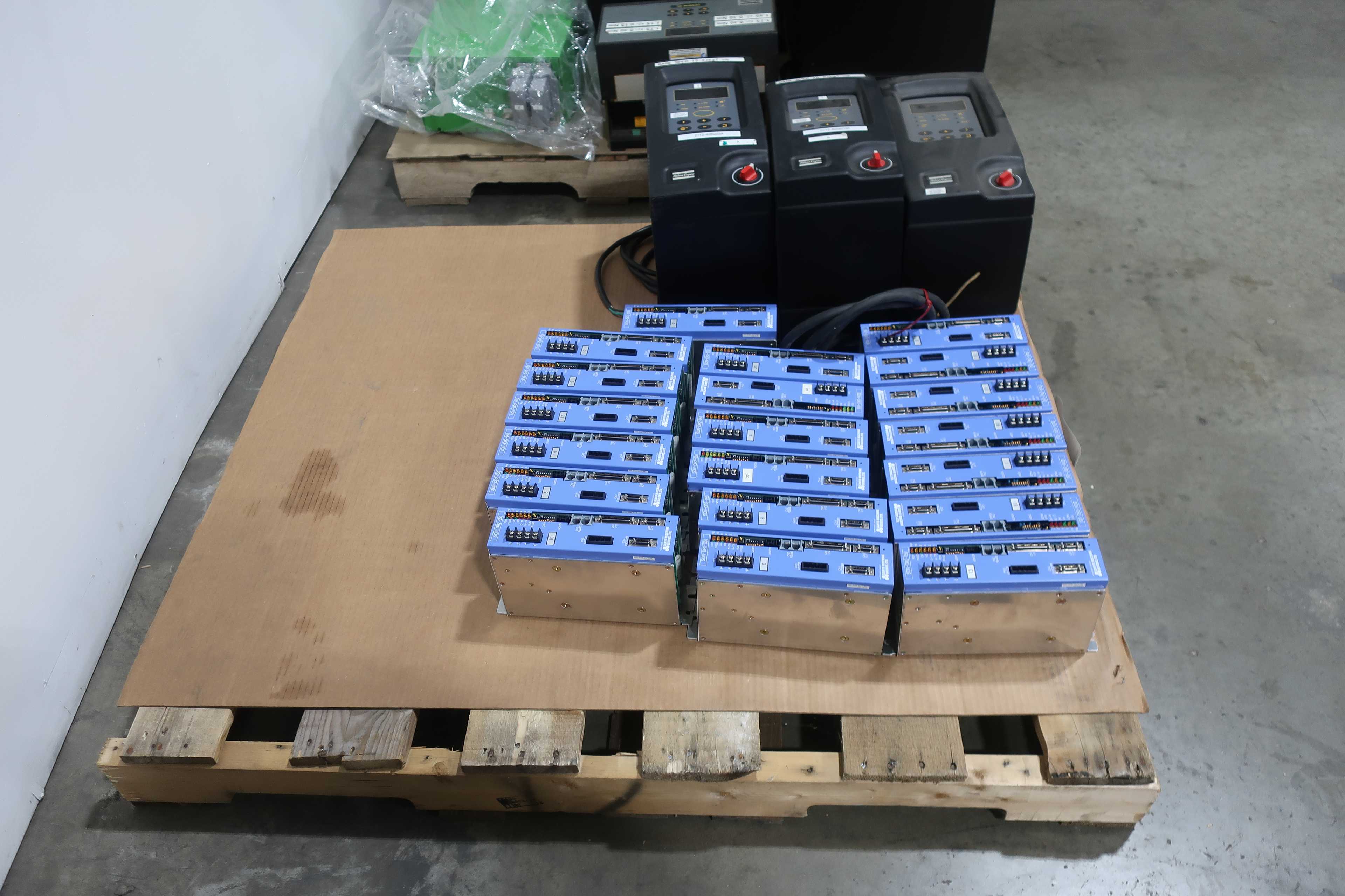 SKU 1734458 - 3 PALLETS OF ASSORTED NUTRUNNER CONTROLLERS ATLAS, SANYO, NT ENGINEERING, URY