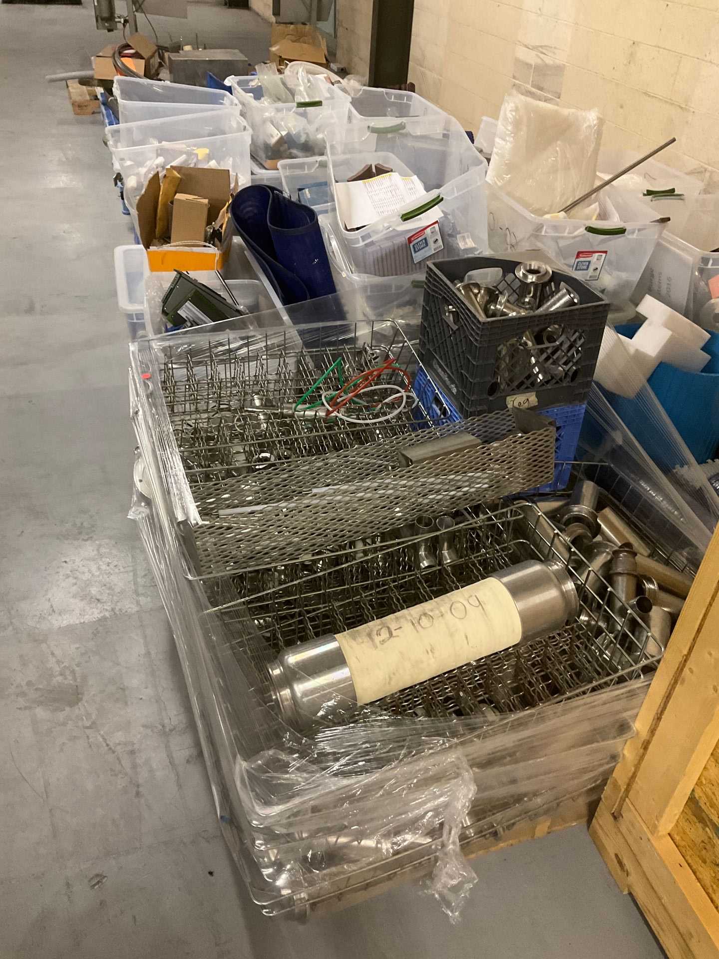 12 Assorted Pallets of Food Grade Pipes, Conveyor Belts and Electrical Controls