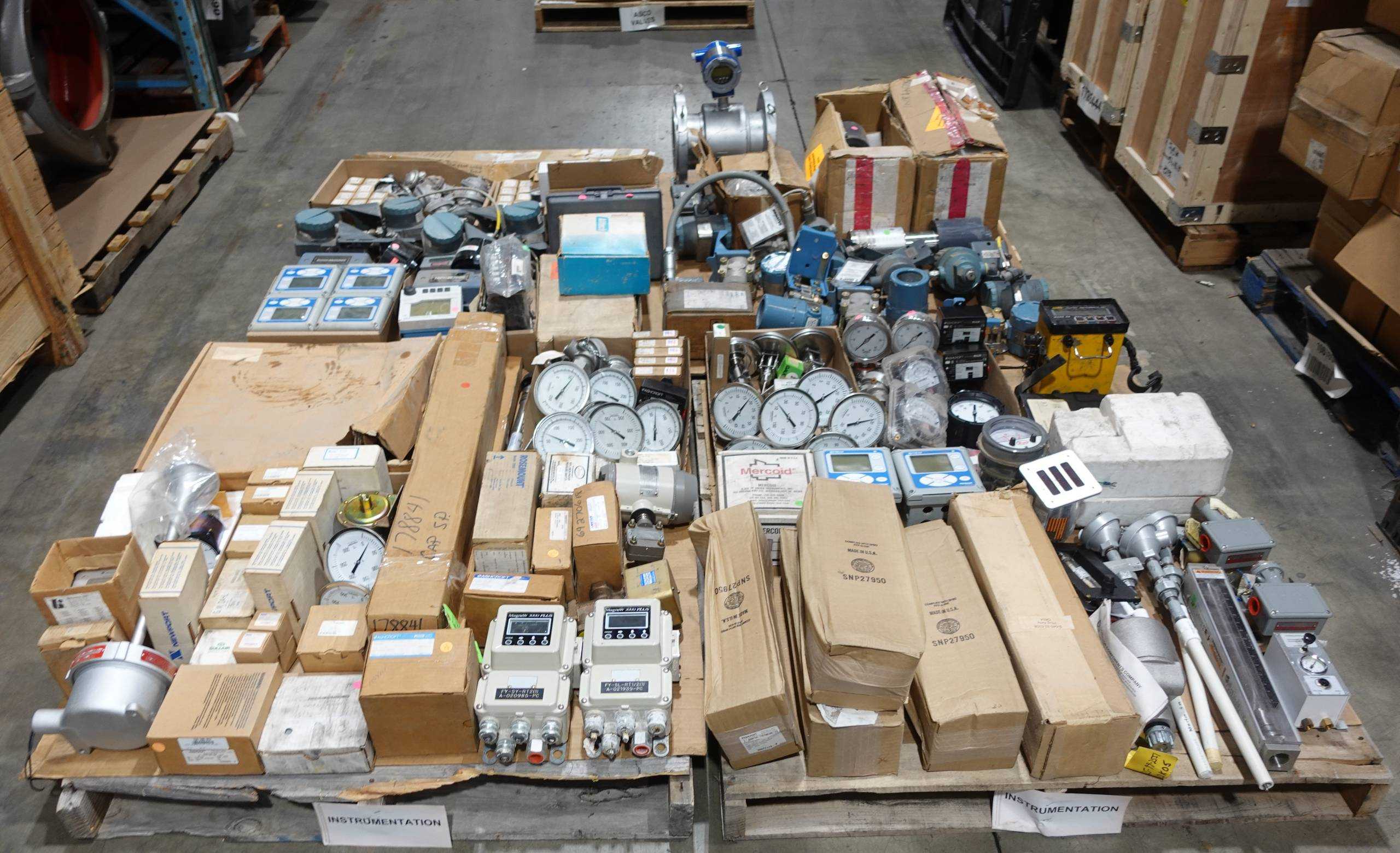 4 PALLETS OF ASSORTED INSTRUMENTATION, METERS, GAUGES, SWITCHES AND SENSORS, ANALYZERS - INSTRUMENTATION