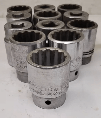 PROTO SOCKET SET, 14 PC, 12-PT, 1-5/16, 1-3/16, 1-1/8 SOCKETS (MIXED BRANDS) - MACHINE TOOLING