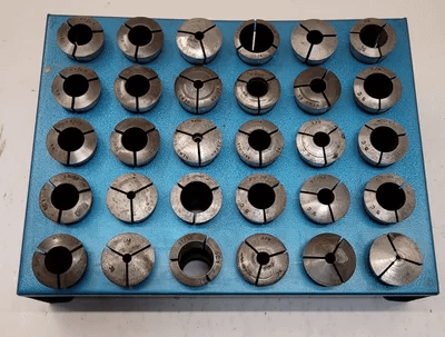 MIXED BRAND 5C COLLET SET (30 PCS) W/ BASE - VARIOUS SIZES FROM 3/8" TO 4-49/64" - MACHINE TOOLING