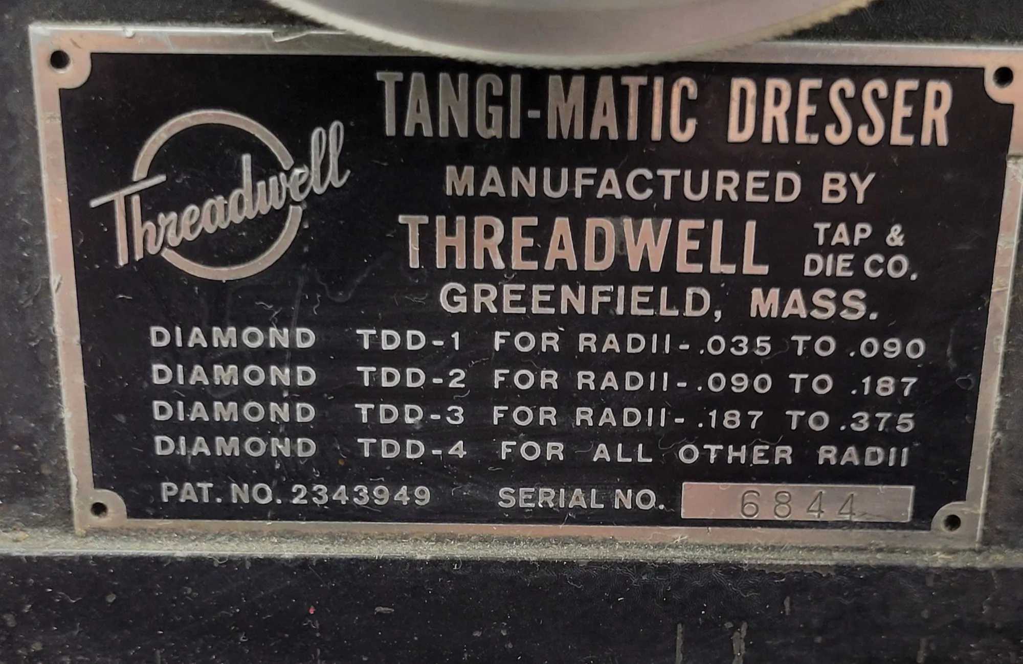 THREADWELL TANGI-MATIC DRESSER GRINDING FIXTURE - MACHINE TOOLING
