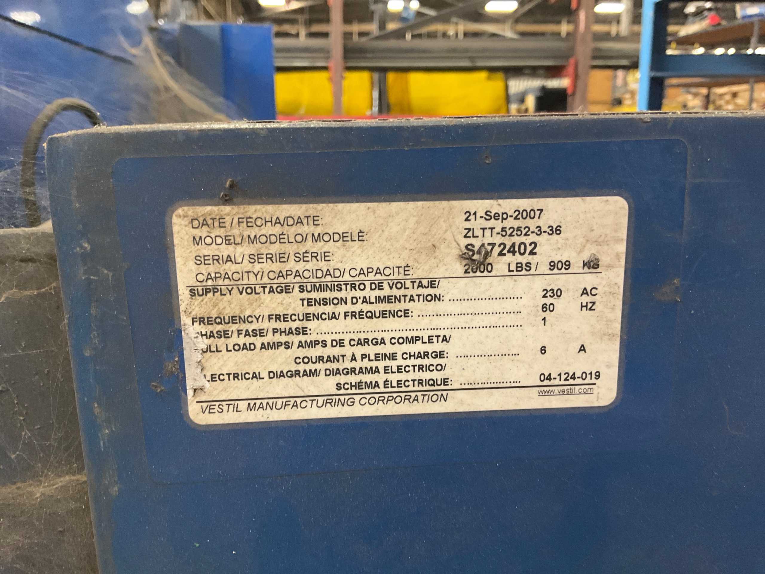 2007 VESTIL ZLTT-5252-3-36 TILT TABLE - MATERIAL HANDLING