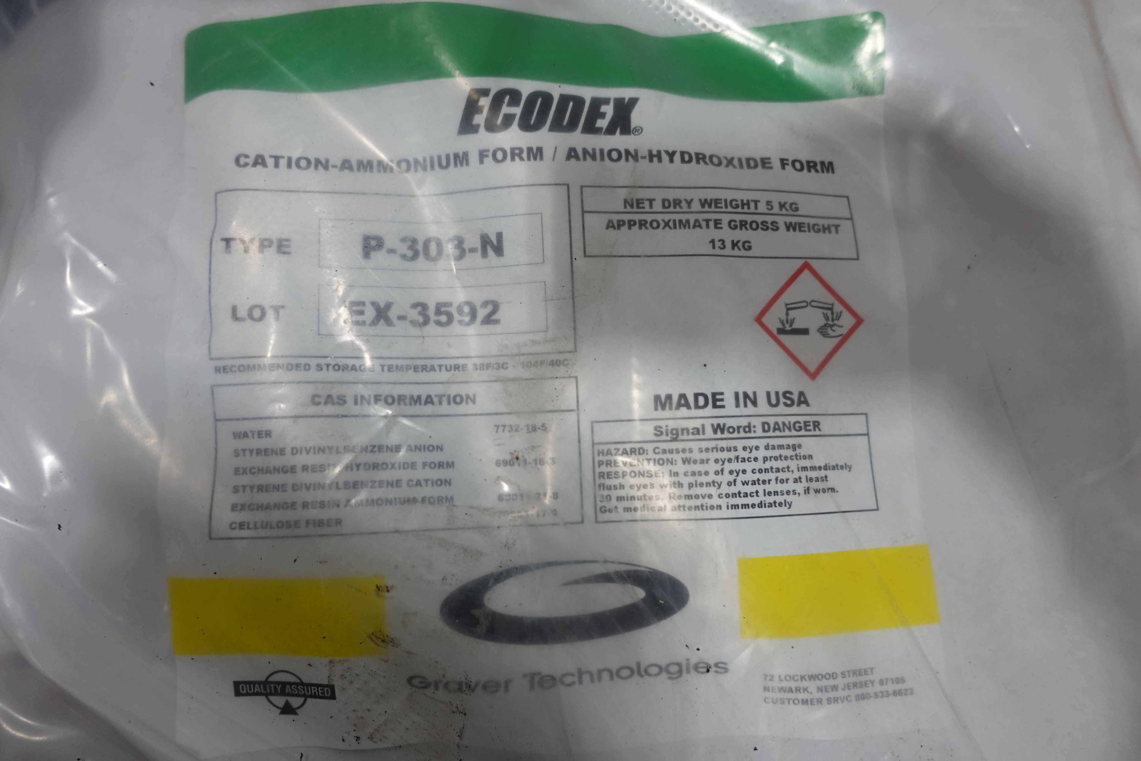 SKU 1760796 - 2 PALLETS OF ECODEX CATION-AMMONIUM FORM AND ANION-HYDROXIDE FORM EXCHANGE RESIN - MISCELLANEOUS