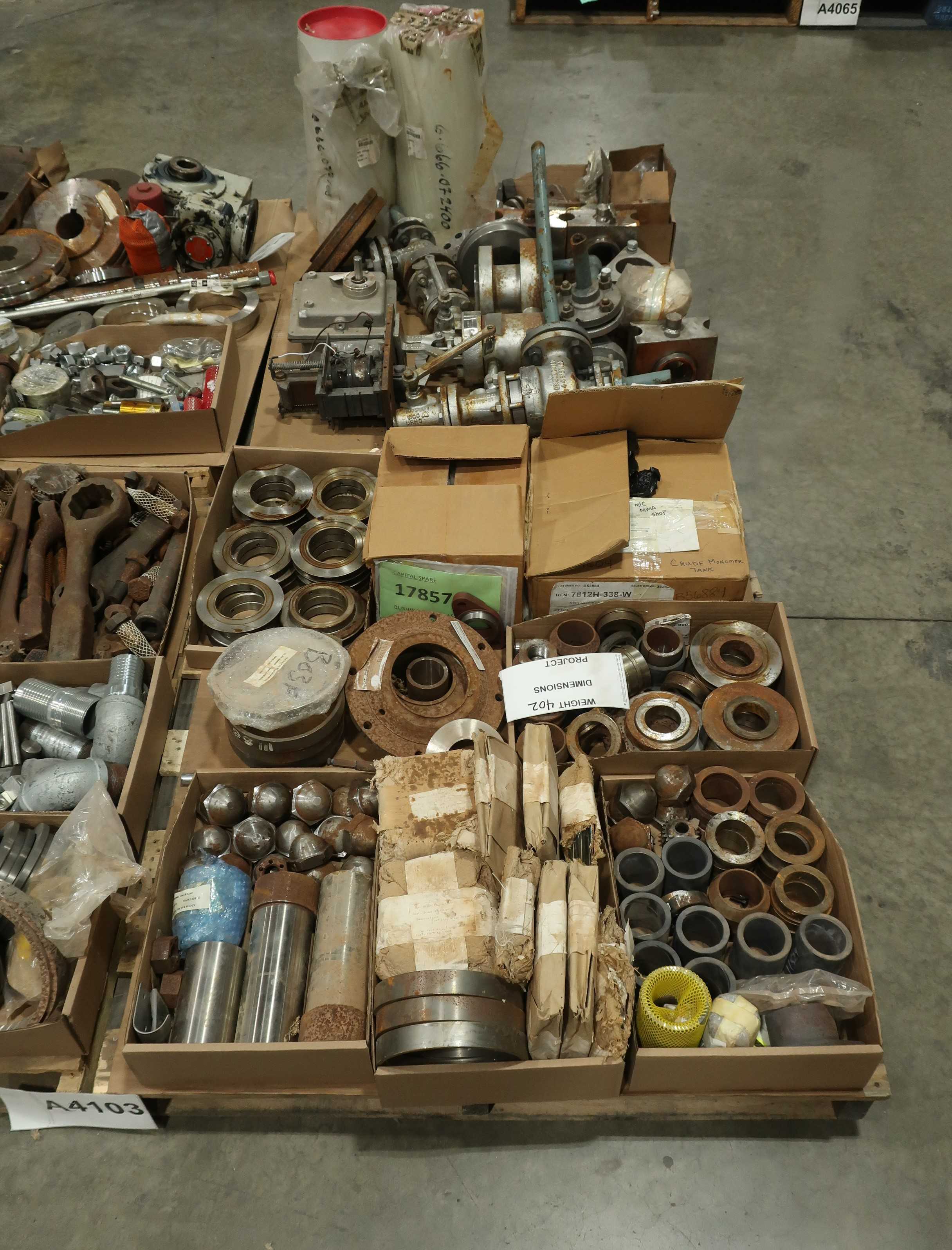 4 PALLETS OF ASSORTED STEEL, VALVE REPLACEMENT PARTS, AND PUMP PARTS - INDUSTRIAL PARTS