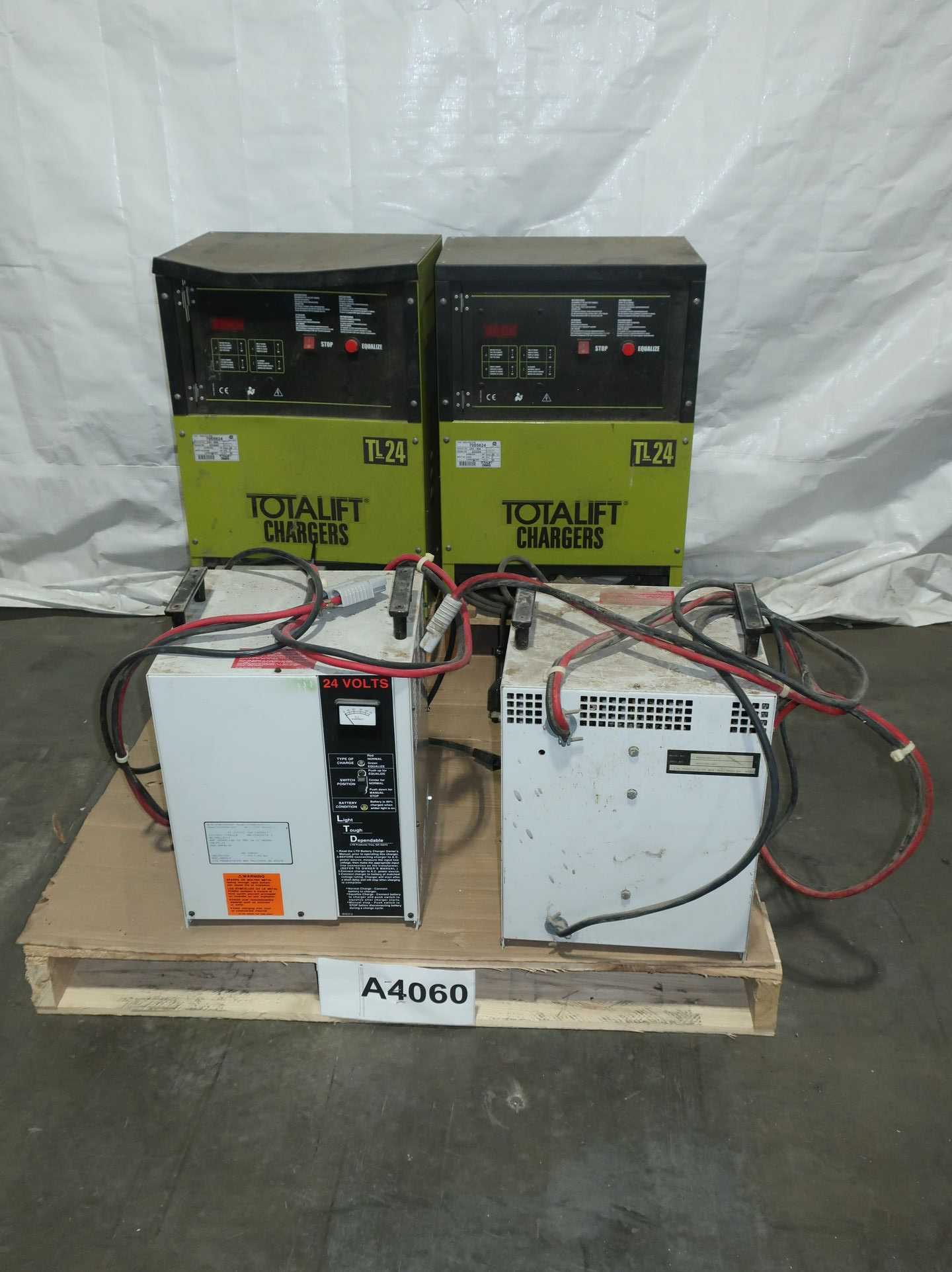 LOT OF 6 ASSORTED BATTERY CHARGERS, TOTAL LIFT, LTD, EZ-GO TEXTRON, THUNDERBULL - BATTERY CHARGERS