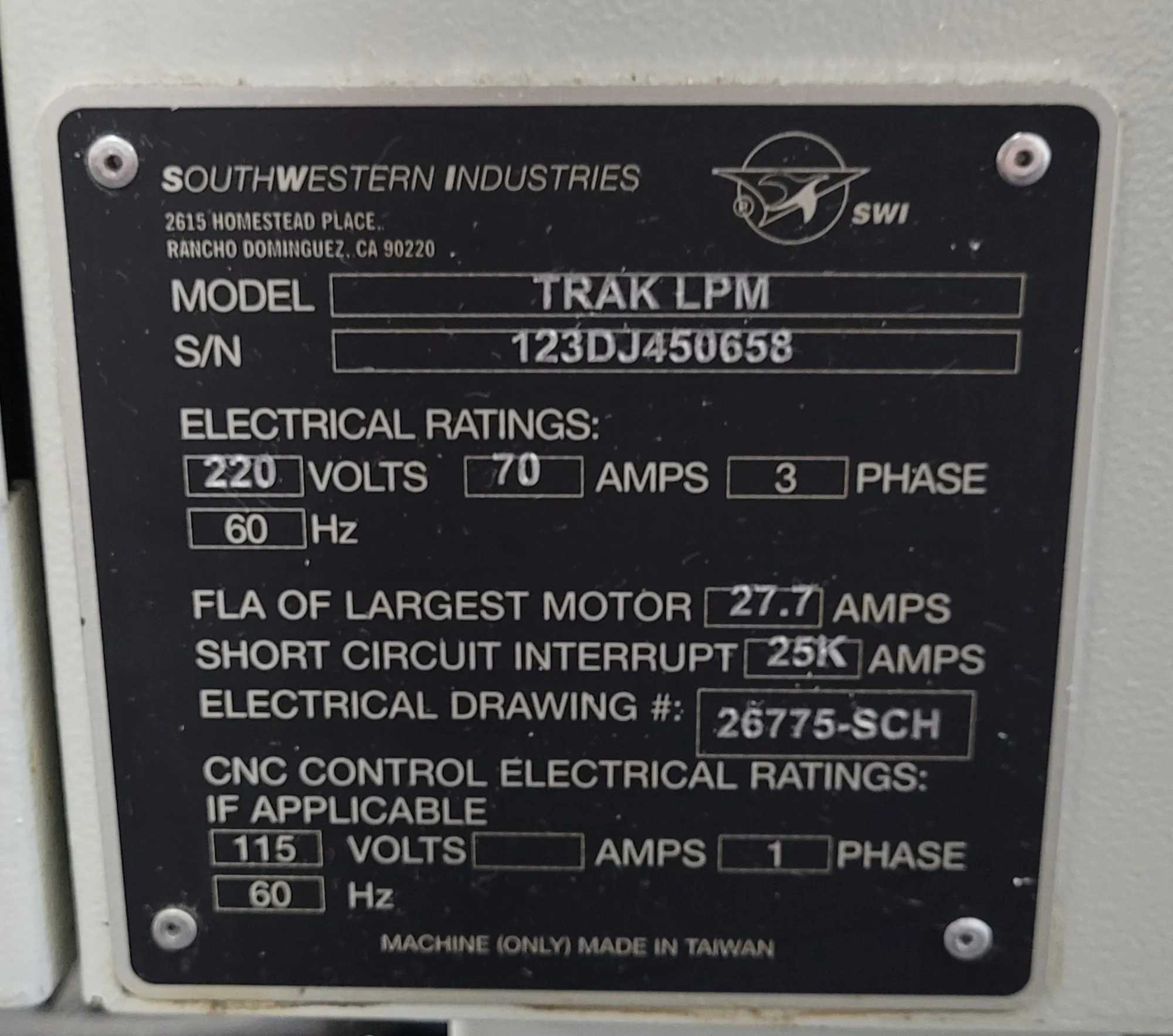Southwestern Industries Trak Lpm 3-Axis CNC VMC - 8,000 RPM, 15 HP, 35.4" x 19.6" Table - VERTICAL MACHINING CENTERS