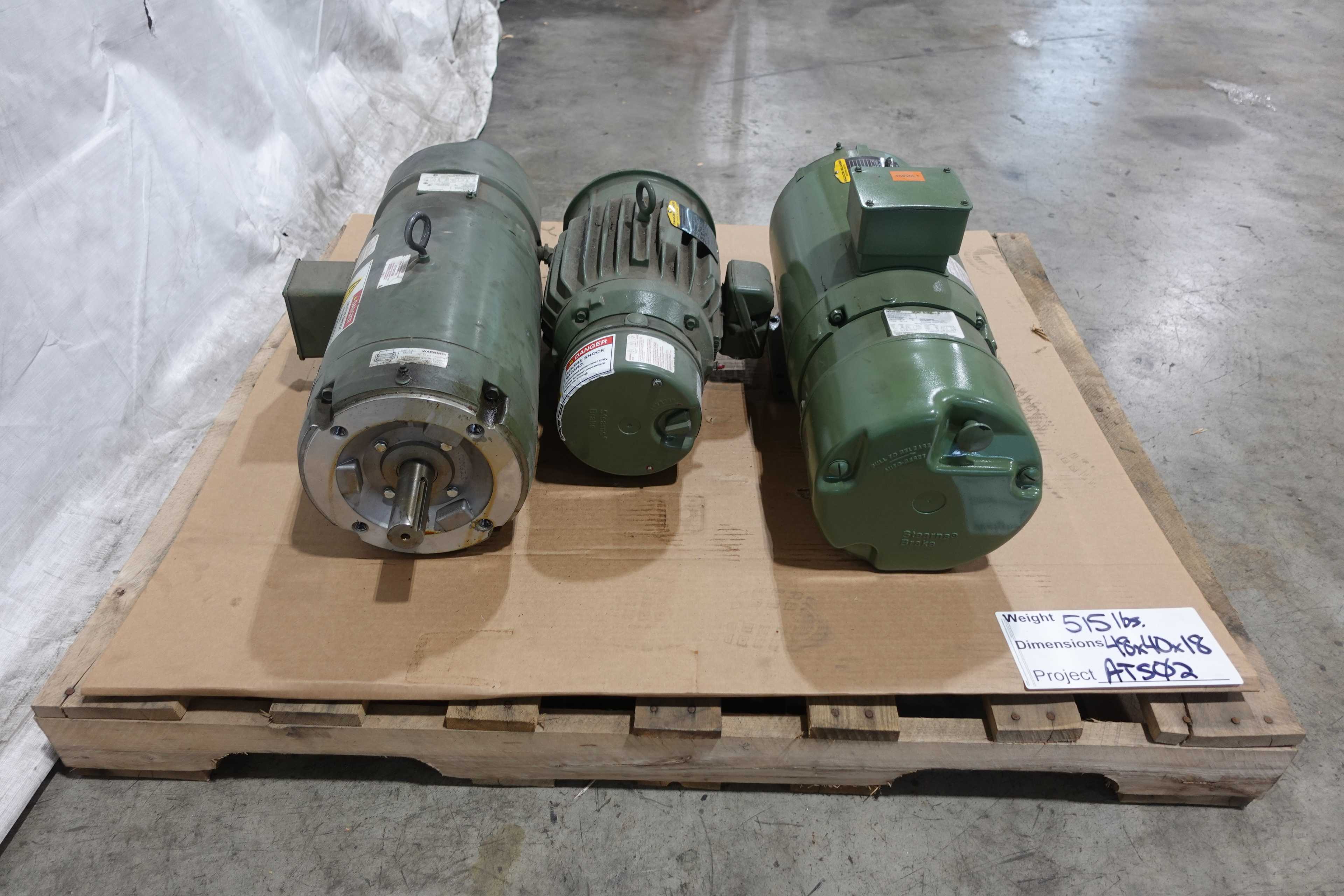 LOT OF 3 BALDOR RELIANCE INVERTER DRIVE MOTORS WITH STEARNS BRAKE - AC MOTOR