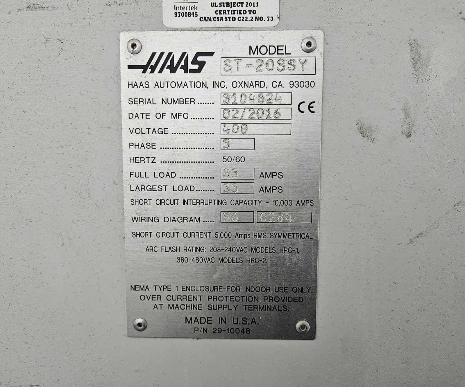 2016 HAAS ST-20SSY CNC TURNING CENTER, Y-AXIS, 4,000 RPM, 30 HP, 24 TURRET - CNC LATHES