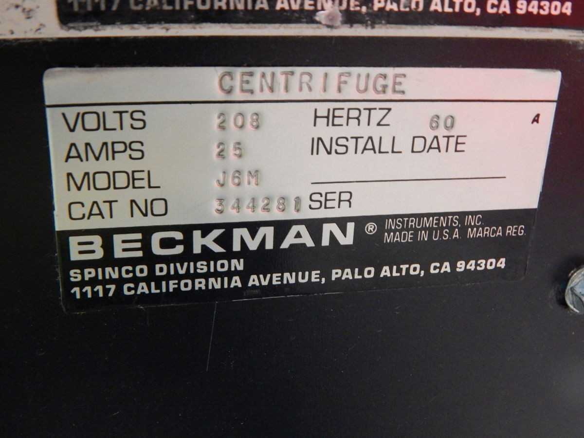 BECKMAN J-6M CENTRIFUGES, 6000 RPM, 6100 X G RCF, -10/+40C TEMP, 6 L CAPACITY, 277 KG - CENTRIFUGES