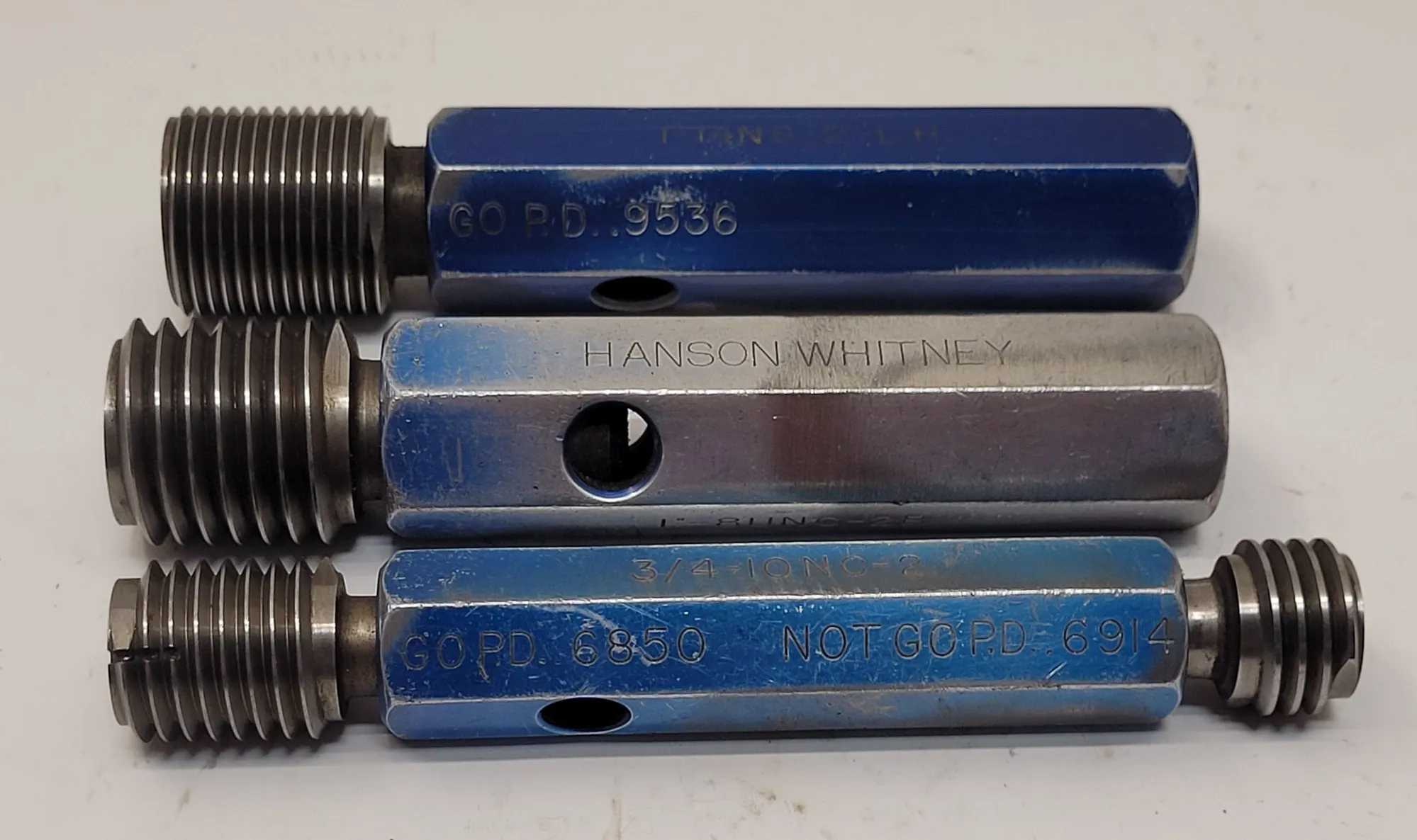 HANSON & WHITNEY GO/NO GO PLUG GAUGE - SET OF 3 – VARIOUS SIZES - MACHINE TOOLING