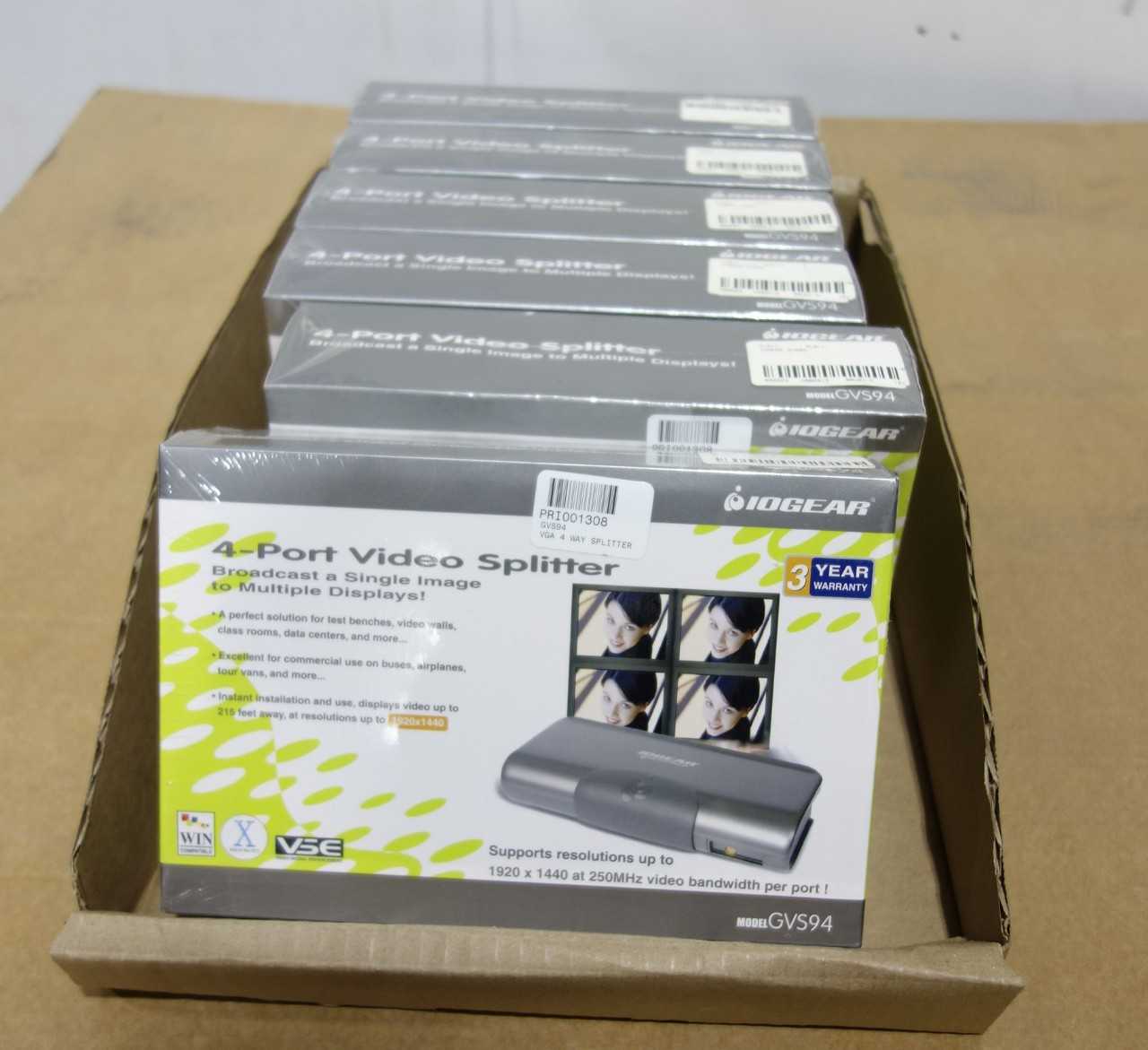 SKU 1075560 - LOT OF 6 IOGEAR 4-PORT VIDEO SPLITTERS - MISCELLANEOUS