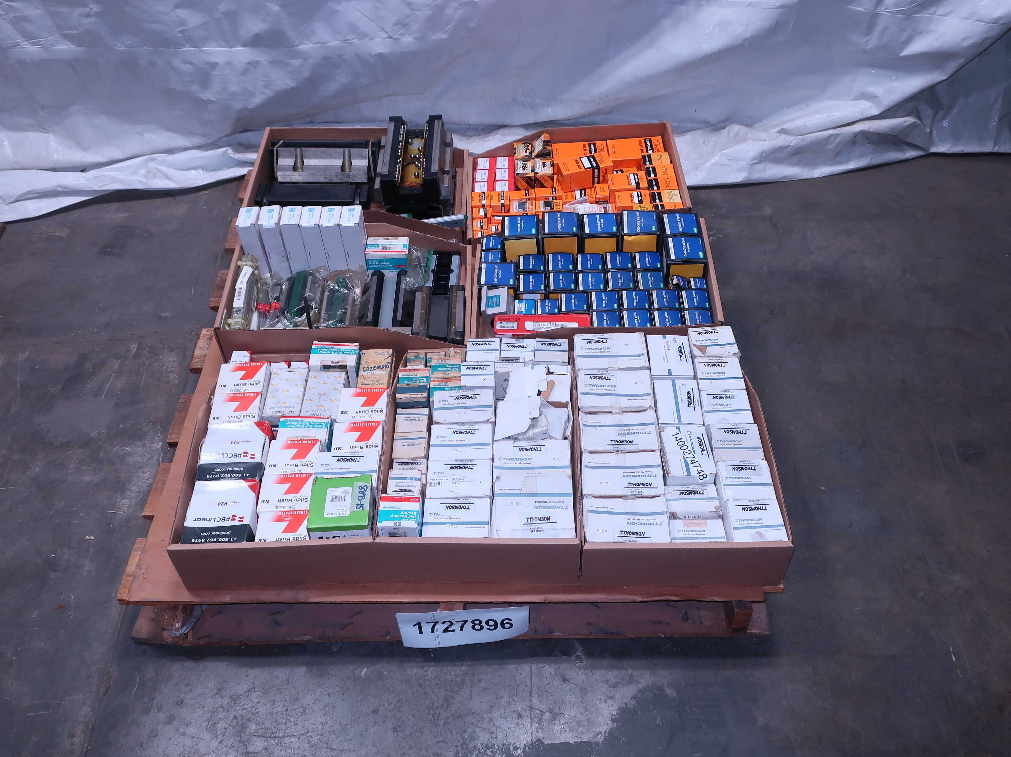 SKU 1727896 - PALLET OF ASSORTED LINEAR BEARINGS, THOMSON. THK, PBC LINEAR, NSK, MISUMI, INA - LINEAR BEARING