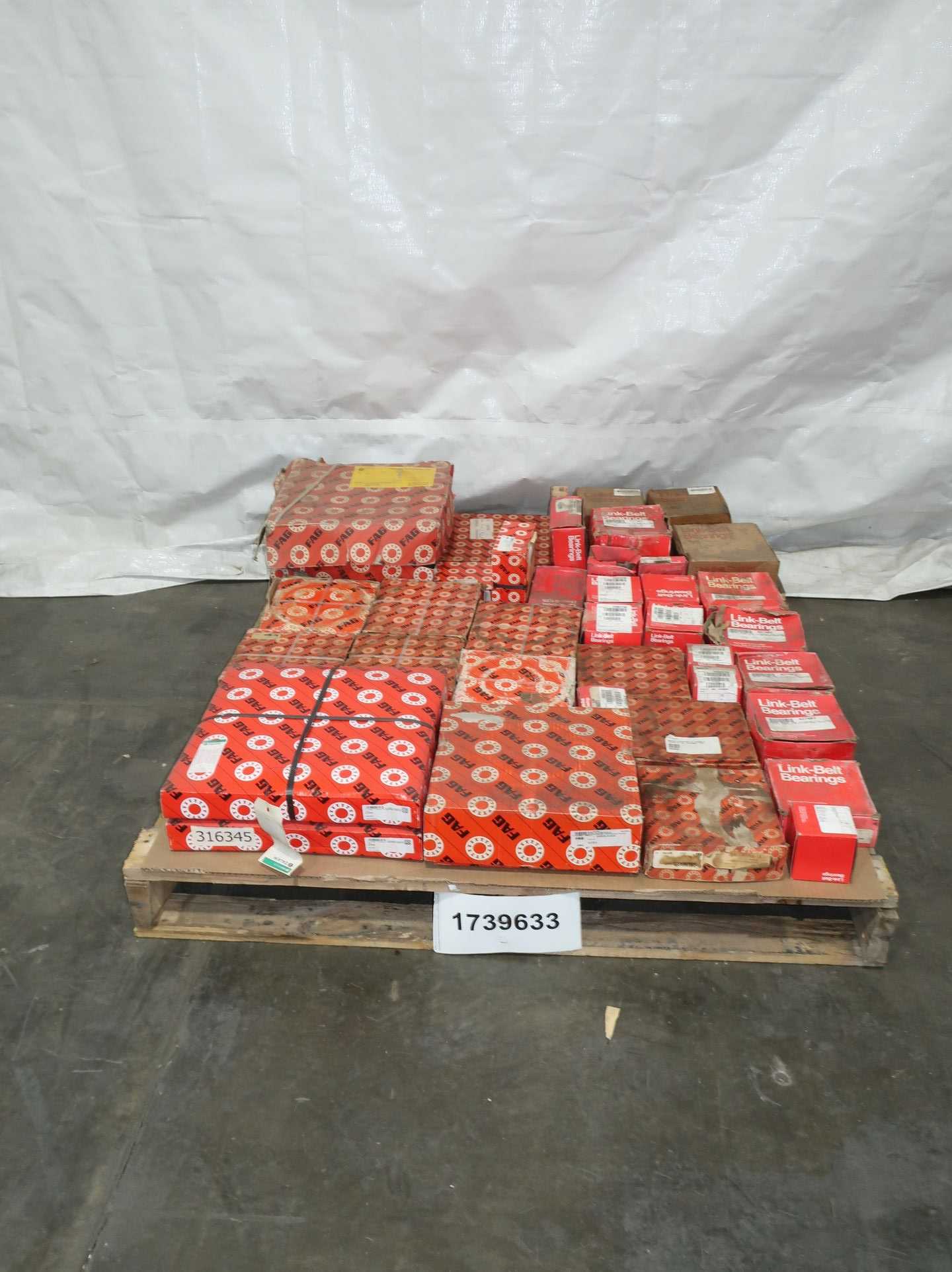 SKU 1739633 - PALLET OF ASSORTED BEARINGS, FAG AND LINK BELT, ROLLER, BALL, MOUNTED - BEARINGS
