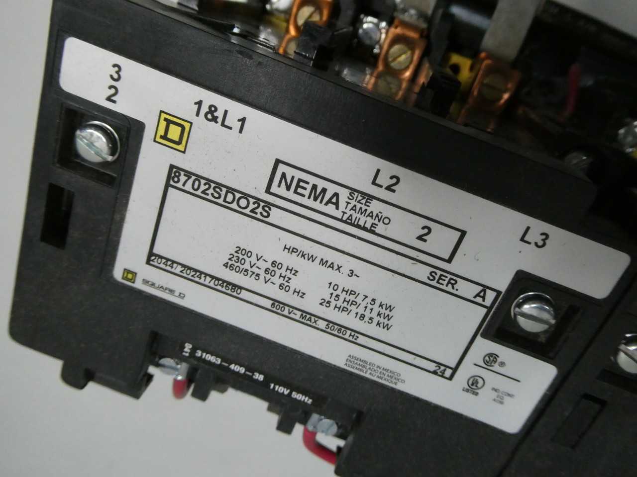 SQUARE D 8702SDO2S 120V-AC 25HP SIZE 2 REVERSING CONTACTOR - REVERSING CONTACTOR