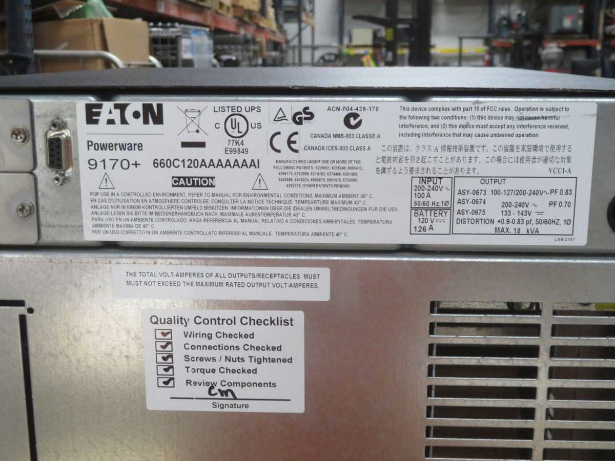 EATON 9170+ 660C120AAAAAAAI, NETWORKING EQUIPMENT, 18 KVA OUTPUT, 126 A TOTAL CURRENT - UPS