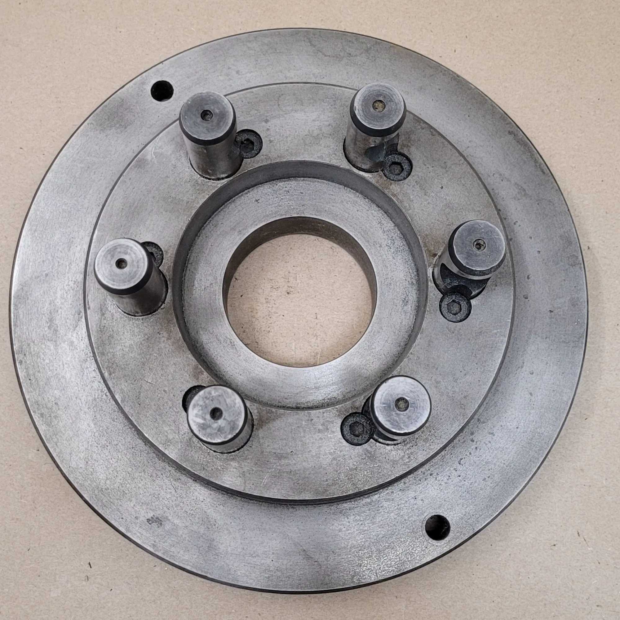D1-6 LATHE CHUCK BACK PLATE, 10" OD, 6 PINS (0.875"), 2.5" BORE, 6" HUB OD - MACHINE TOOLING
