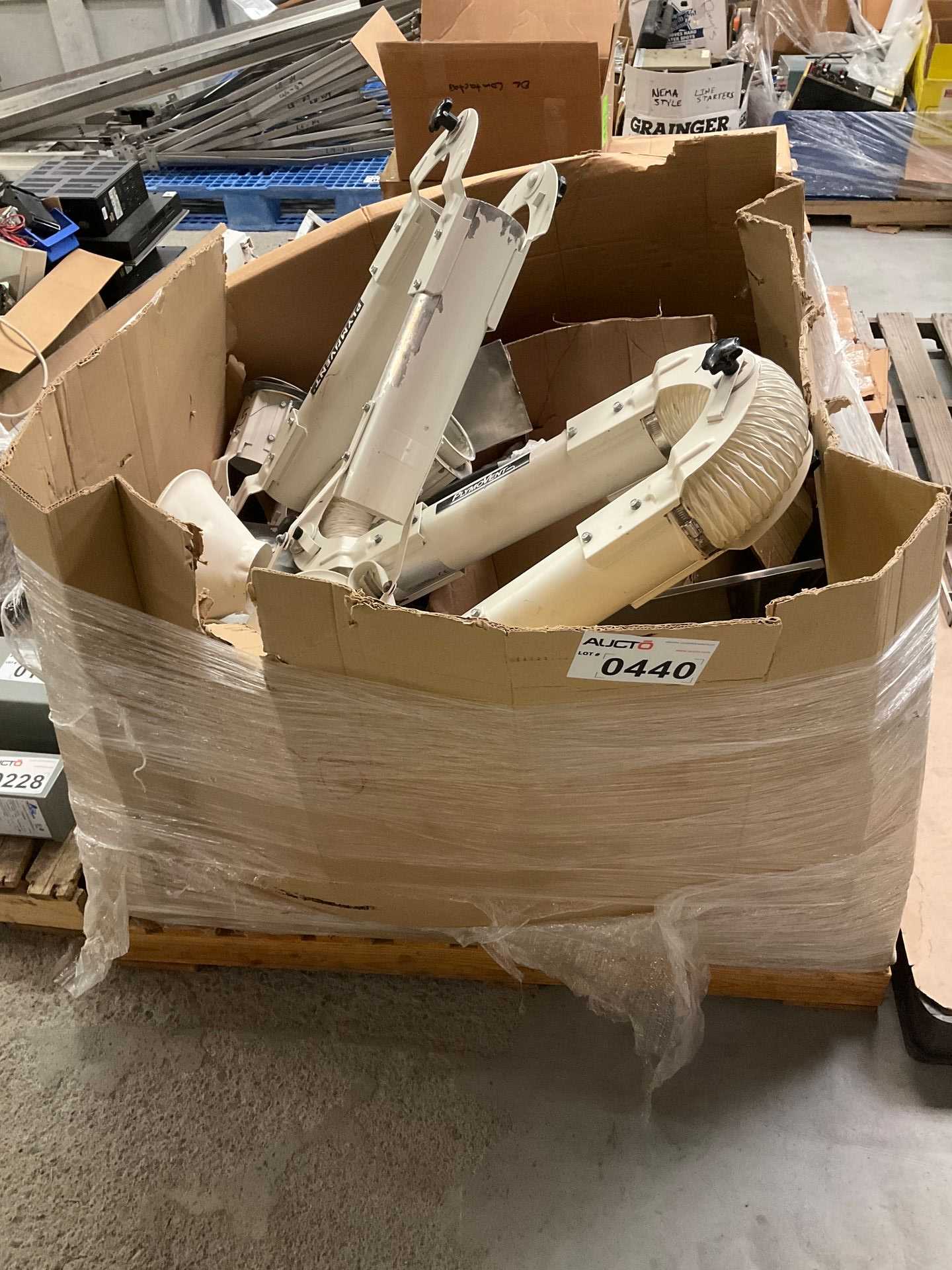 Pallet of Assorted Electrical Control Panel Parts, Monitors, Misc. Cables & Industrial Vacuum Hoses Pallet of Assorted Electrical Control Panel Parts, Monitors, Misc. Cables & Industrial Vacuum Hoses