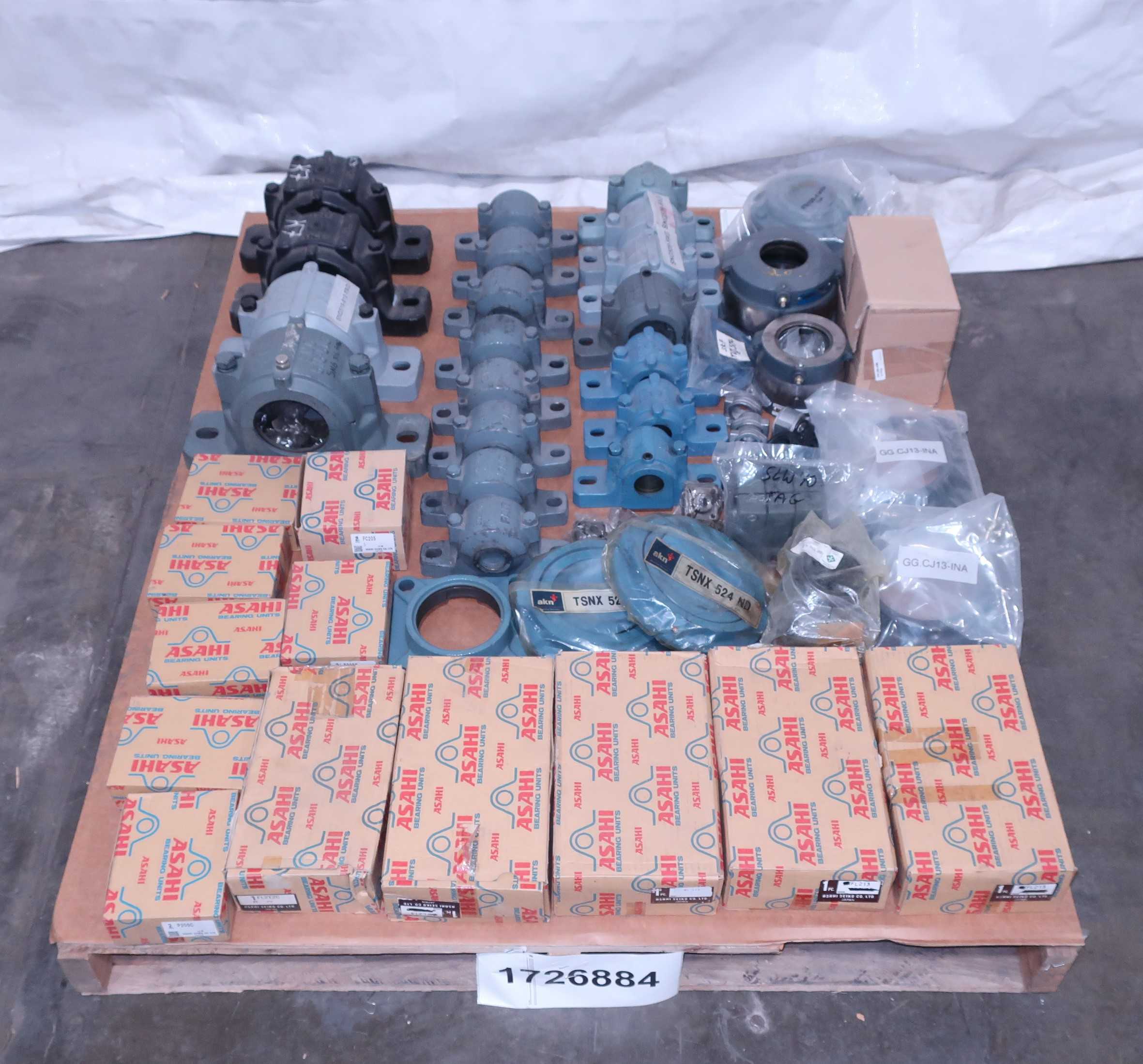 SKU 1726884 - PALLET OF ASSORTED PILLOW BLOCK HOUSINGS, ASAHI, SKF, FAG, AKN, NACHI, COOPER, INA - BEARINGS