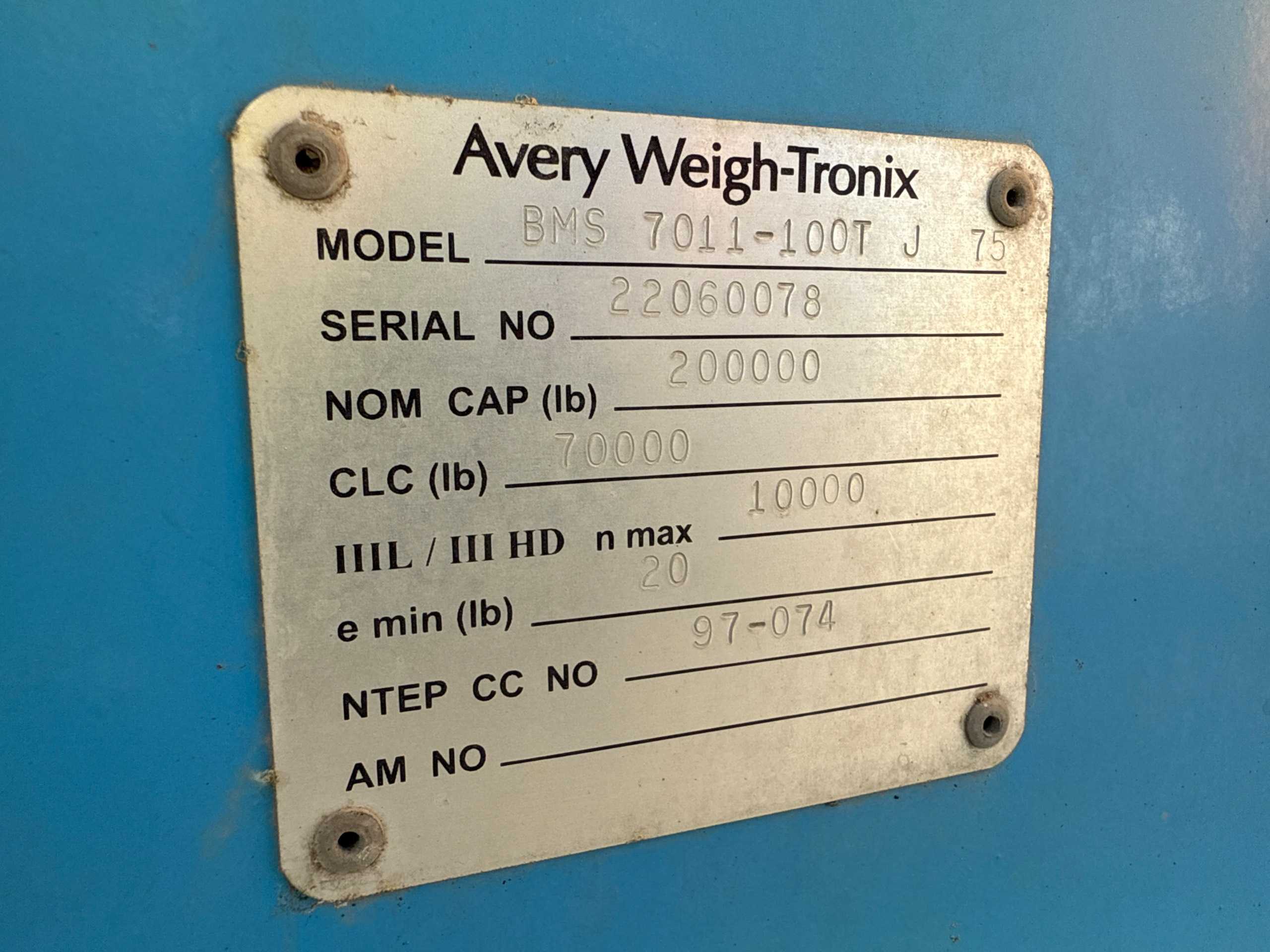 AVERY WEIGH-TRONIX BMS 7011-100T J 75 TRUCK SCALE - TRUCK SCALES