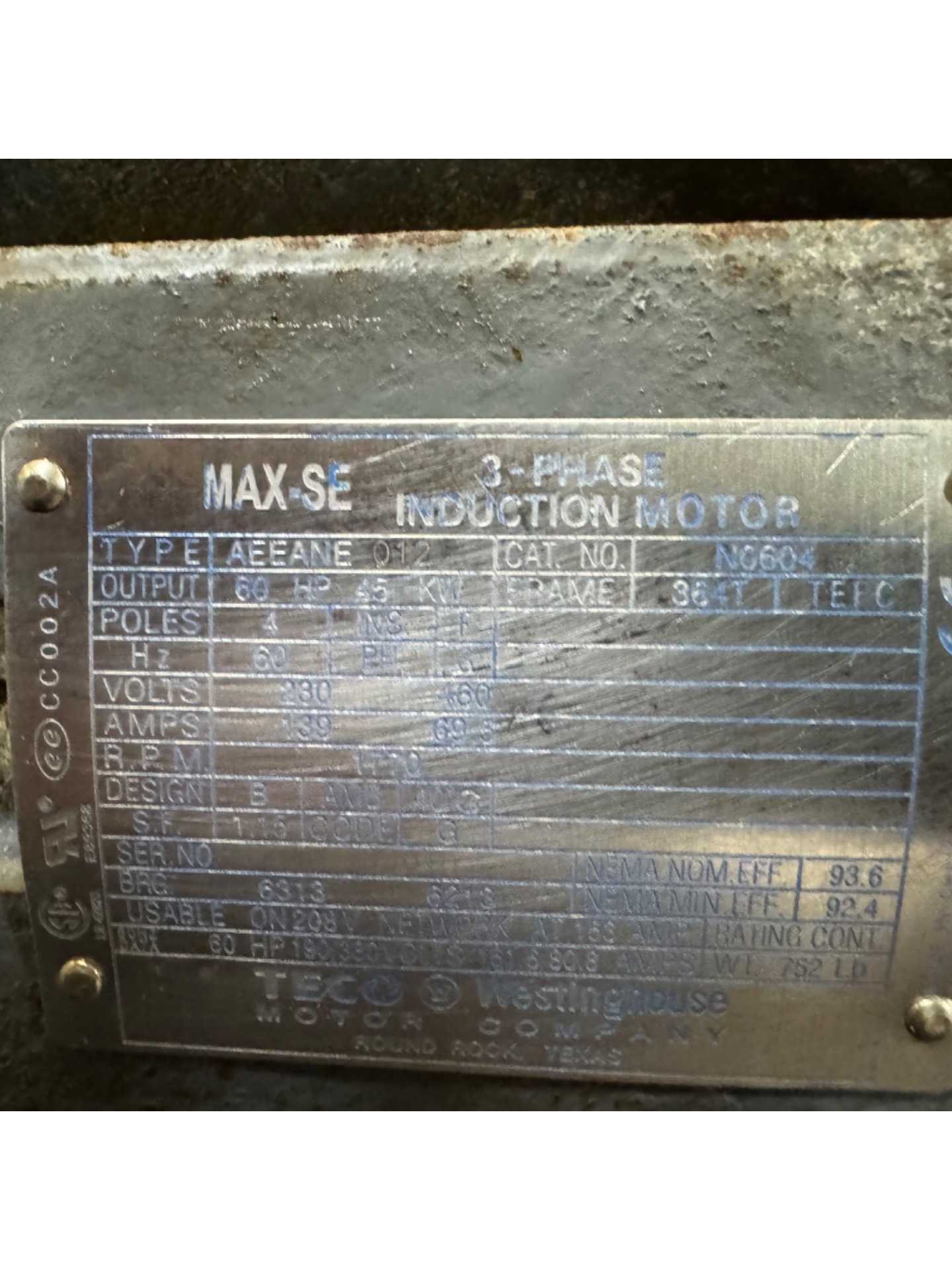 TECO WESTINGHOUSE AEEANE 012 AC MOTOR - AC MOTOR