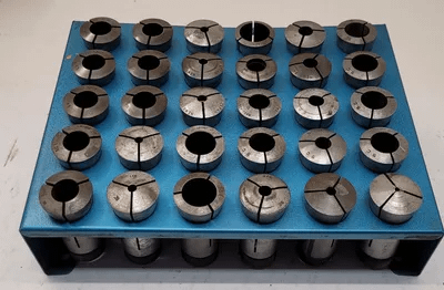 MIXED BRAND 5C COLLET SET (30 PCS) W/ BASE - VARIOUS SIZES FROM 3/8" TO 4-49/64" - MACHINE TOOLING