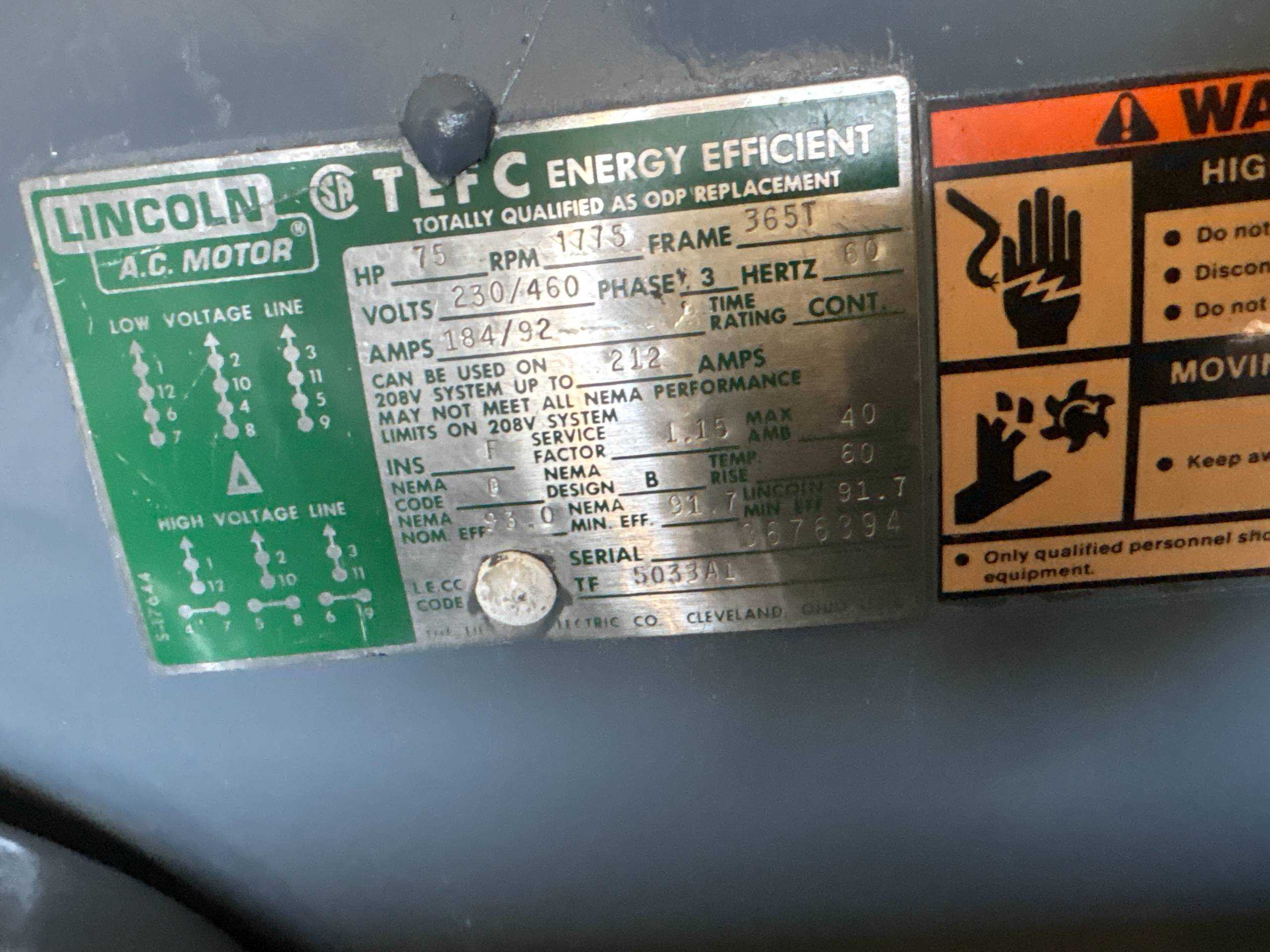 LINCOLN 75 HP AC MOTOR - AC MOTOR