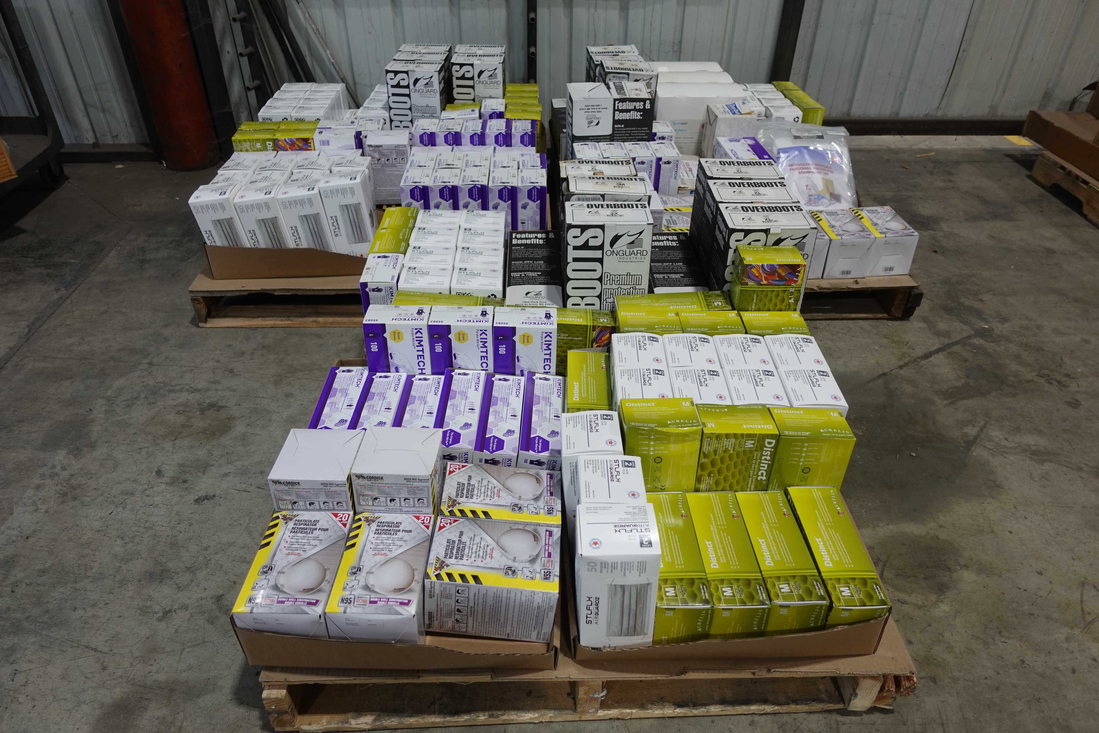 SKU 1760977 - 3 PALLETS OF ASSORTED PPE, BOOTS, GLOVES, FACE MASKS - PPE