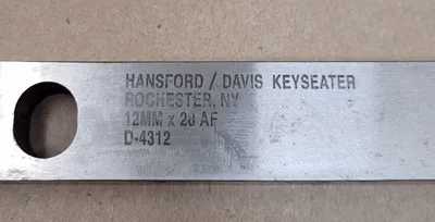 HANSFORD DAVIS D-4312 KEYSEATER BROACH (12MM X 20AF) - MACHINE TOOLING