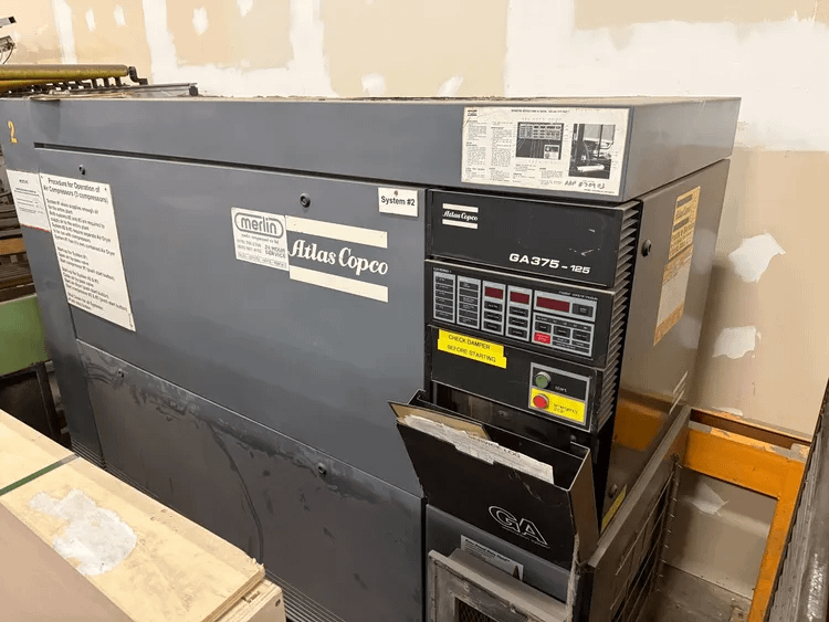 ATLAS COPCO GA375-125 ROTARY SCREW COMPRESSOR 100HP 460V 60HZ 3PH 108 PSI 210 L/S 1500 R/MIN - STATIONARY AIR COMPRESSOR