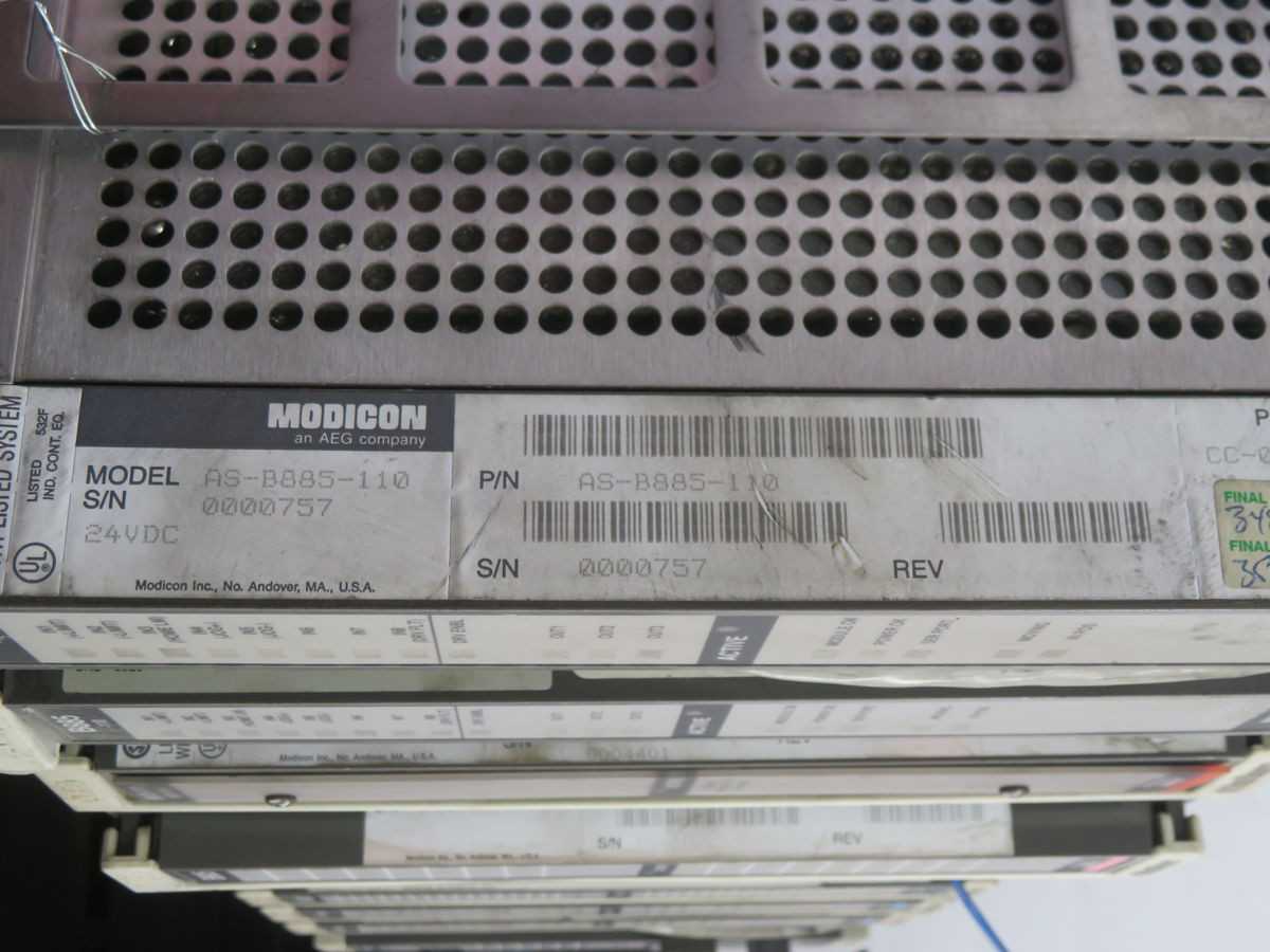 MODICON AS-B885-110 CONTROLS PLCS, 11 SLOTS, 4 MOTION, 24VDC, 64 DI, 32 DO, 16 AI, 1 COMMS - PLC MODULES